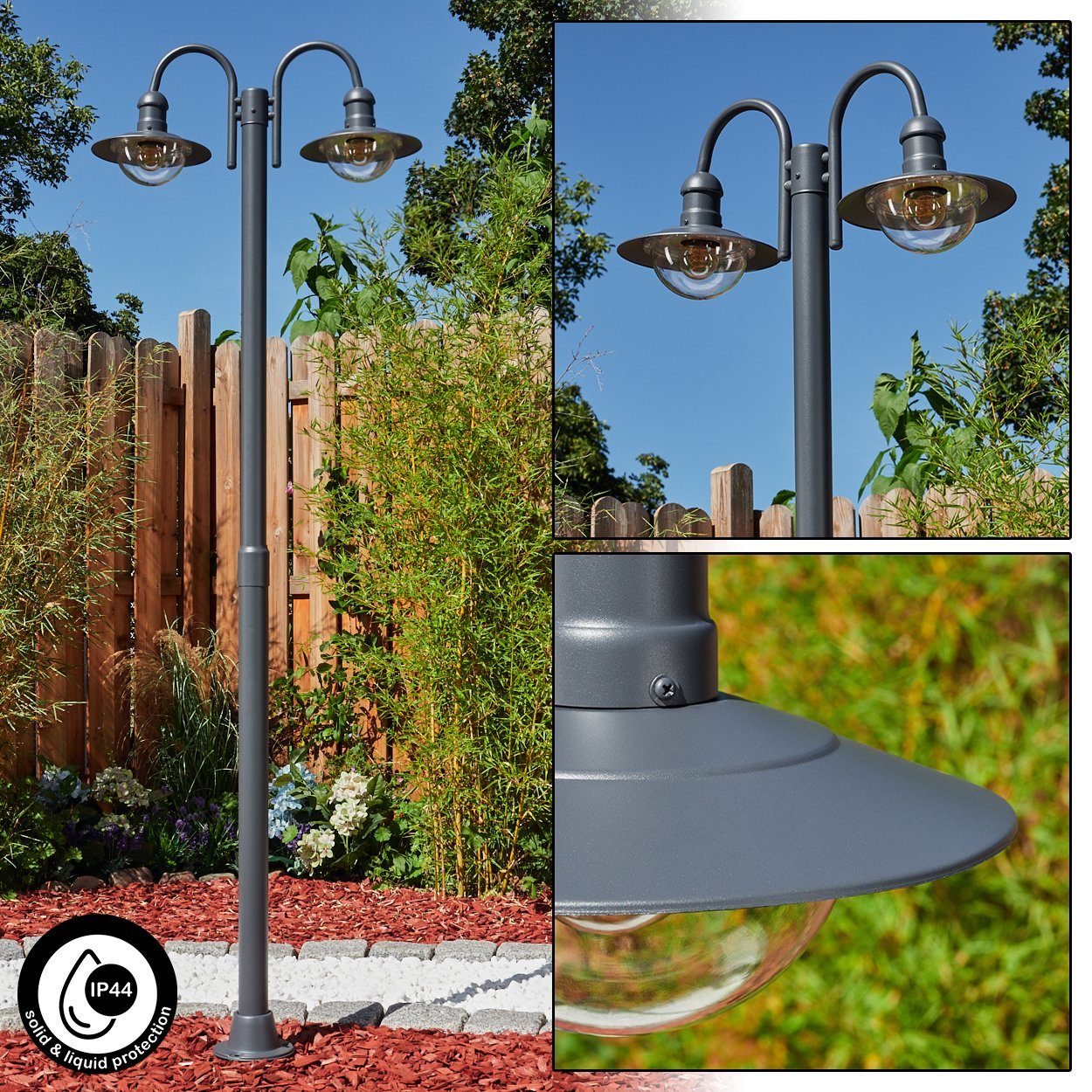 hofstein Außen-Stehlampe moderne Wegeleuchte aus Metall/Kunststoff in Anthrazit/Klar, ohne Leuchtmittel, Kandelaber, Gartenbeleuchtung IP44, 2x E27, ohne Leuchtmittel