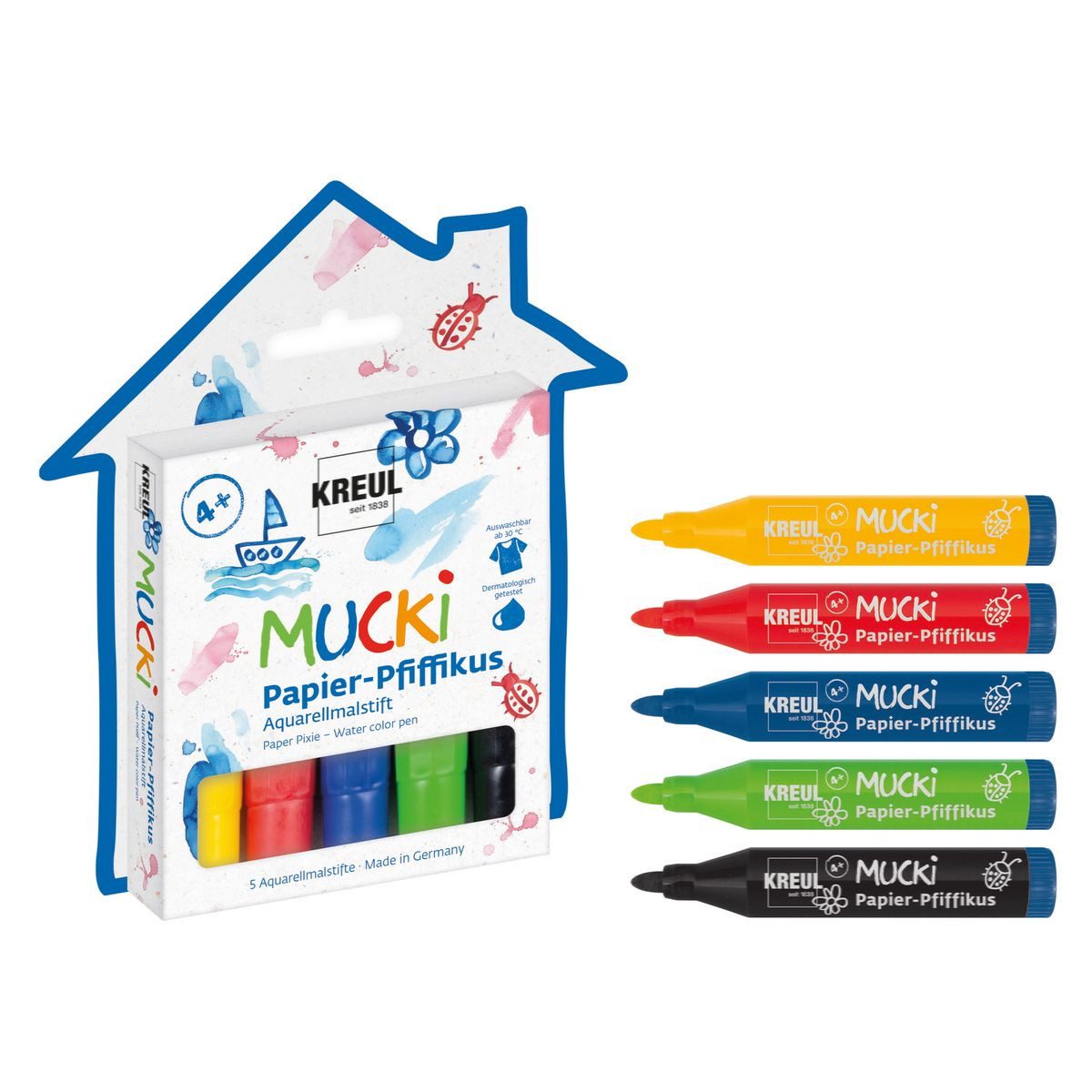 Aquarellstifte KREUL Aquarellstifte MUCKi Papier Pfiffikus 5 Stück Kartonetui