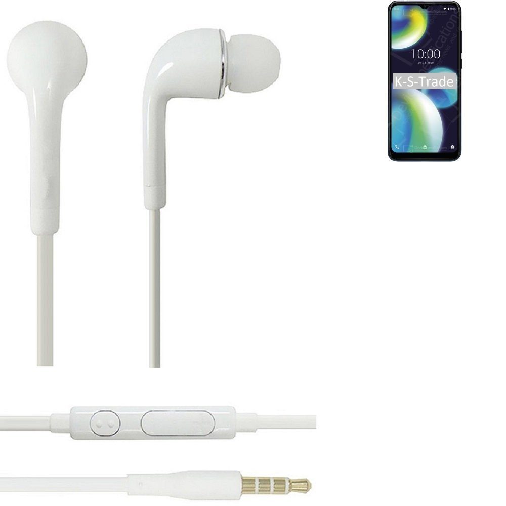 K-S-Trade für Wiko View 4 Lite In-Ear-Kopfhörer (Kopfhörer Headset mit Mikrofon u Lautstärkeregler weiß 3,5mm)