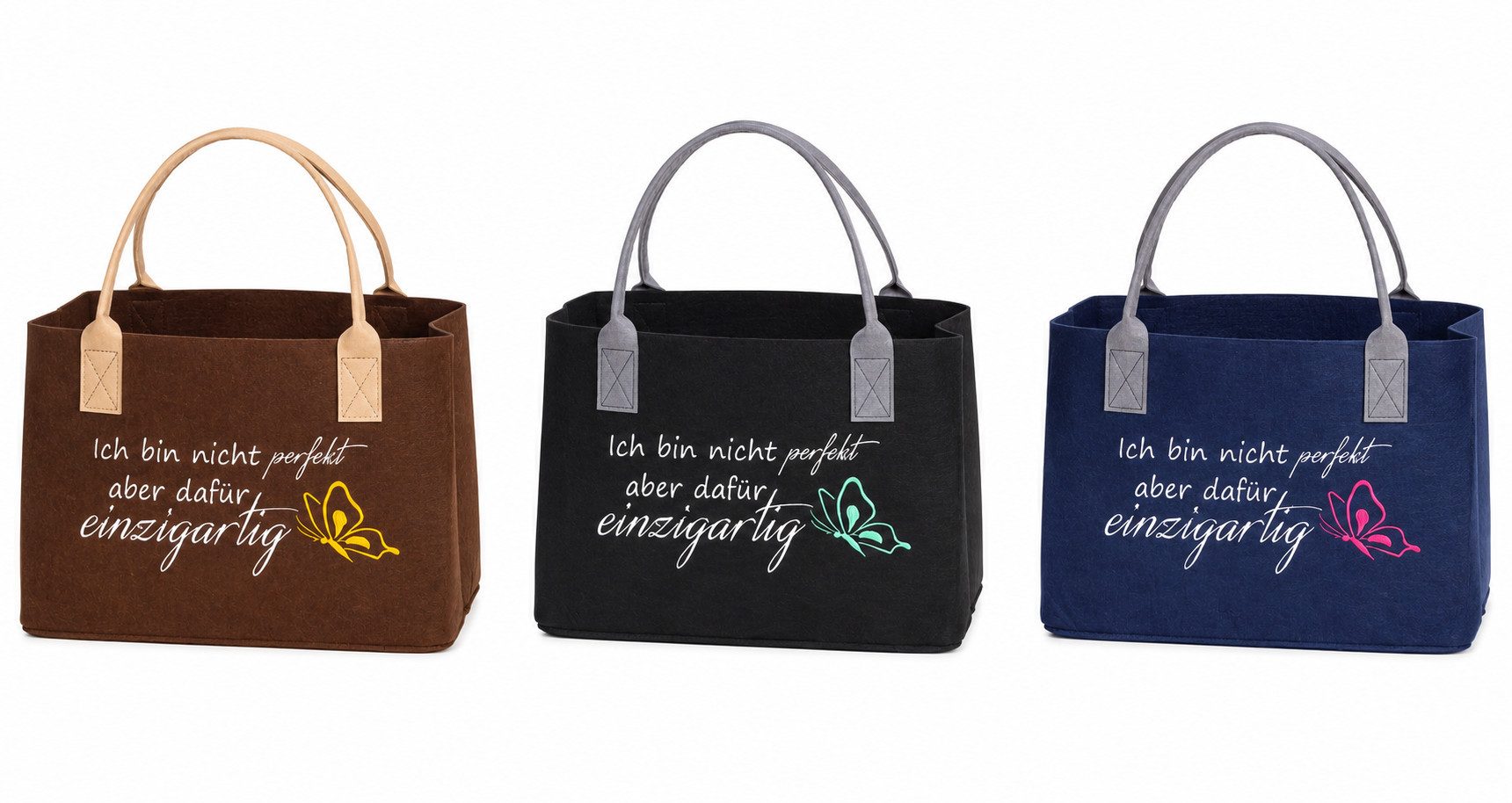 MF Einkaufsshopper Filztasche Unica Ich bin nicht perfekt einzigartig 40 cm
