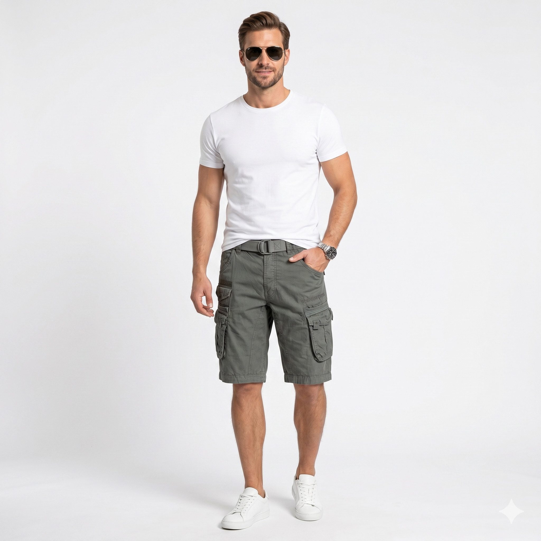 Geographical Norway Cargoshorts kurze Hose aus Baumwolle, Sommer-Bermuda (1-tlg) Herrenshorts mit Gürtel Größe S bis 5XL