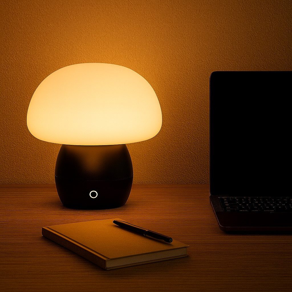 Brilliant LED Tischleuchte Dupos, mehrere Helligkeitsstufen, LED fest integriert, Warmweiß, LED Akku-Pilzleuchte, 22 cm, 230 lm, 2700K, Wireless Charging, dimmbar