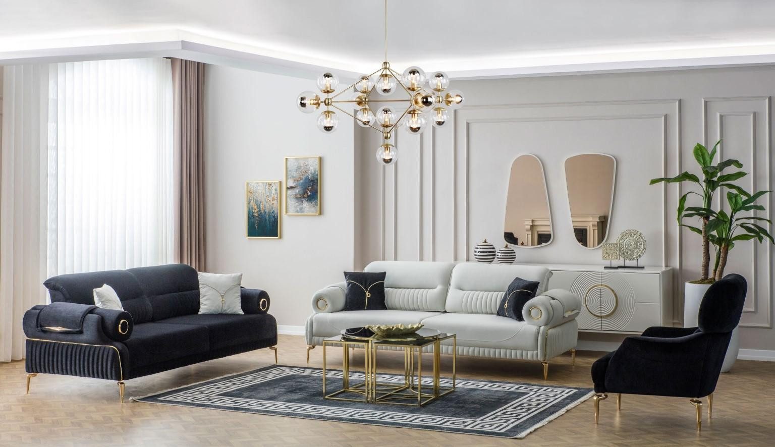JVmoebel Sitzgruppe Moderne blaue Polstersofa-Garnitur mit hohem Sitzkomfort, (Sofagarnitur 3 + 3 + 1 Sitzer), Made in Europa
