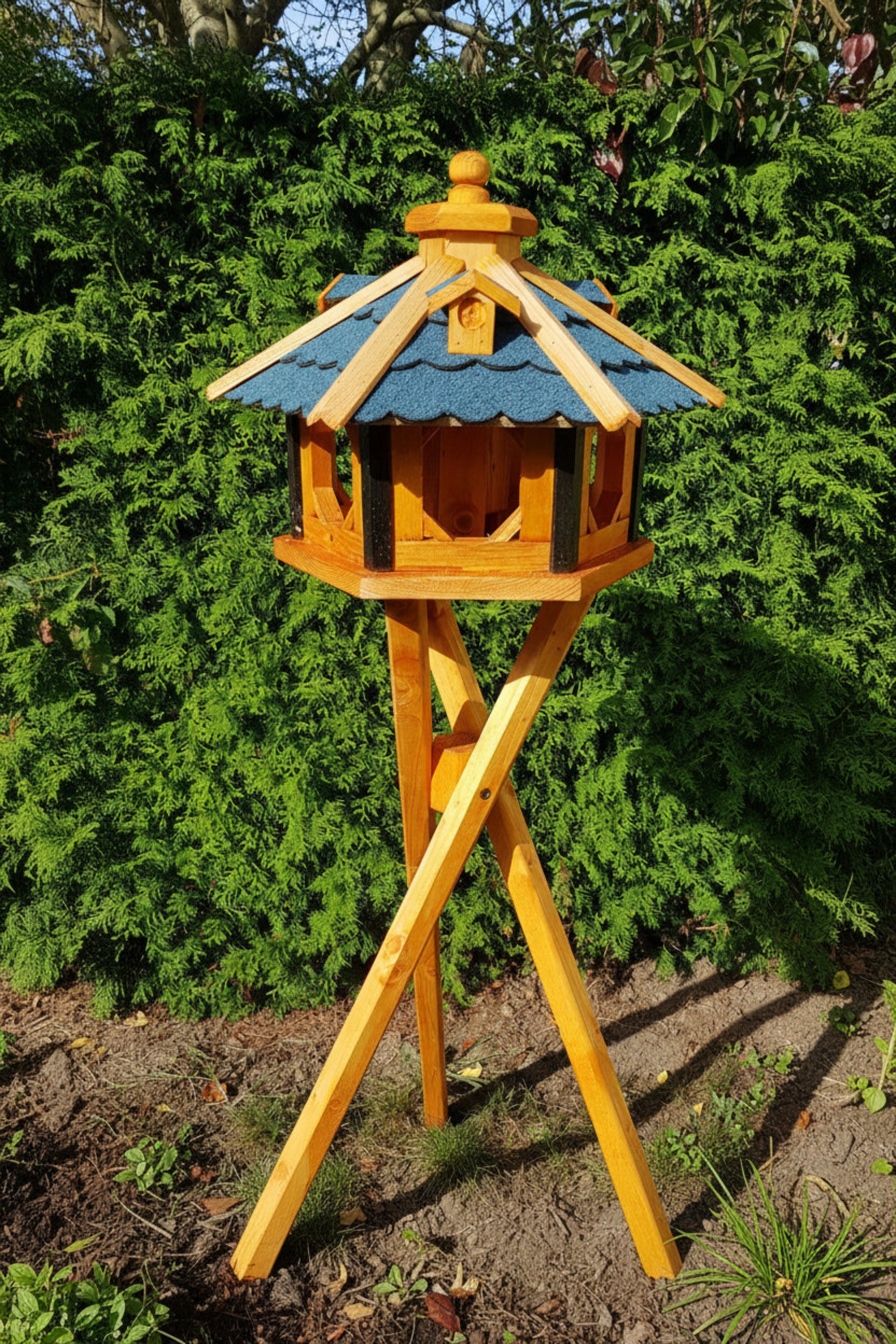 Holzdekoladen Vogelhaus 6-eck Vogelhaus Holz mit Futterspender,wetterfest,optional Ständer