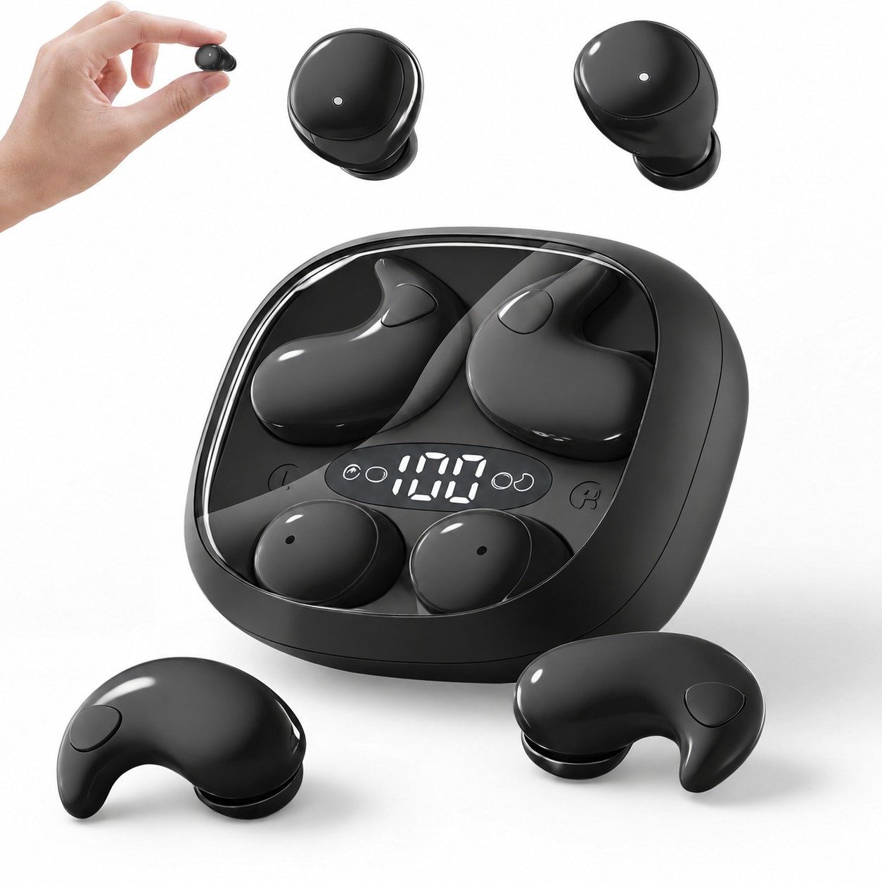 Futicare Schlafkopfhörer, 2-in-1 Mini In-Ear Kopfhörer Bluetooth-Kopfhörer (für Seitenschläfer & kleine Ohren, 2 Ohrhörer-Paare im Ladecase, 36 Std., IPX6, Beige)