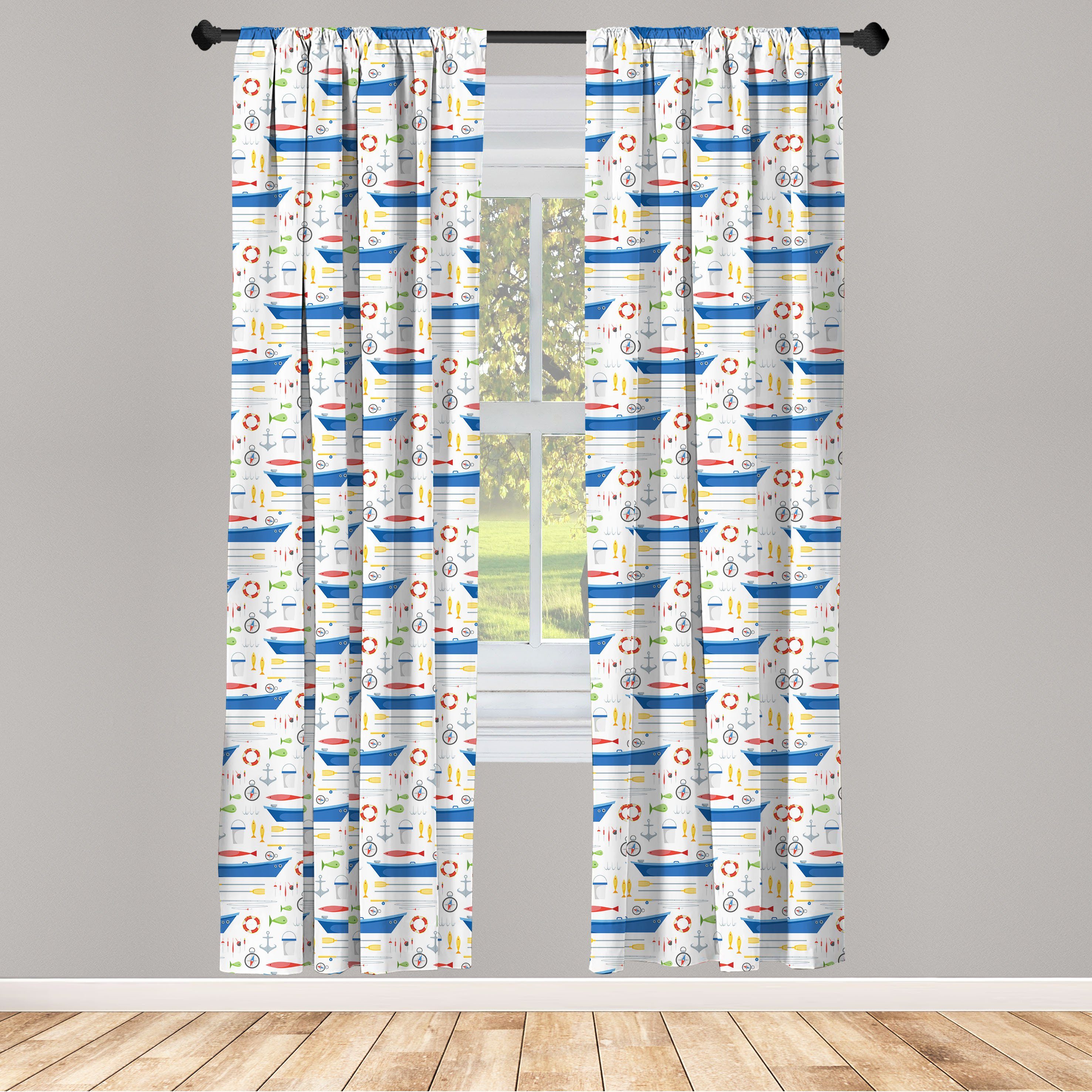 Gardine Vorhang für Wohnzimmer Cartoon Marine Schlafzimmer Angelruten Abakuhaus, Microfaser, Dekor