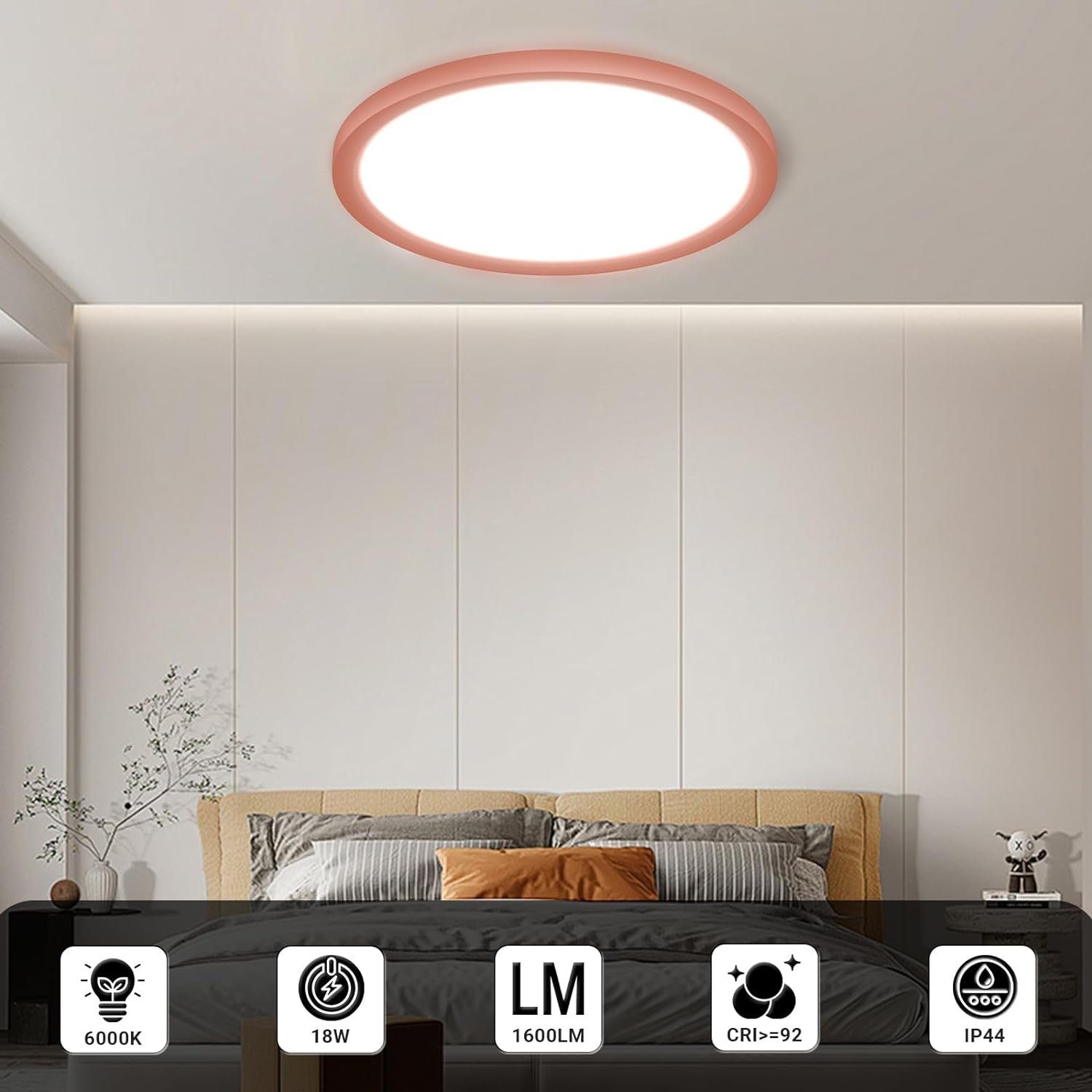 LQWELL LED Deckenleuchte LED-CEIL-RUND, LED fest integriert, neutralweiß, LED Deckenleuchte, 18W, 1600LM