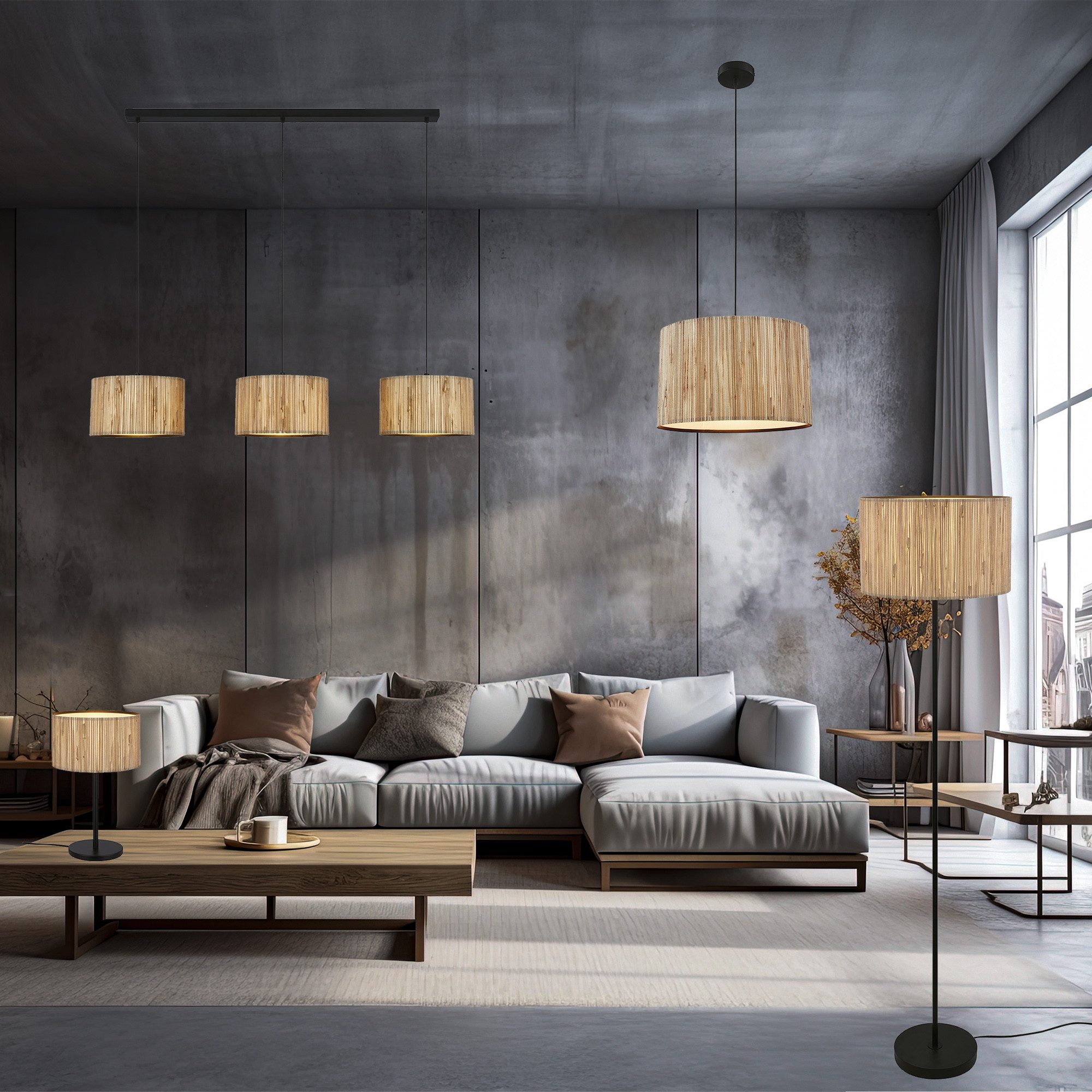 Briloner Leuchten LED Stehlampe Stehleuchte E27 Boho Natur Beige Wohnzimmer, ohne Leuchtmittel, Abhängig vom Leuchtmittel - Warmweiß/Neutralweiß/Kaltweis, Stehleuchte 35 x 161 cm Beige max. 10W Wohnzimmer Flur Büro