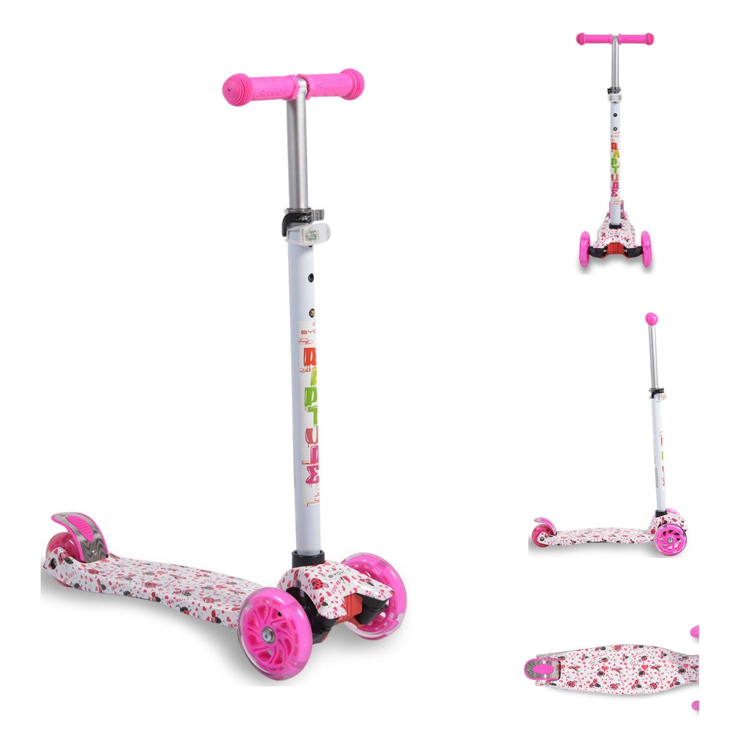 Byox Cityroller Kinderroller Rapture Aluminium, aus Alu, Wassertransferdruck, PU Leuchträder weiß