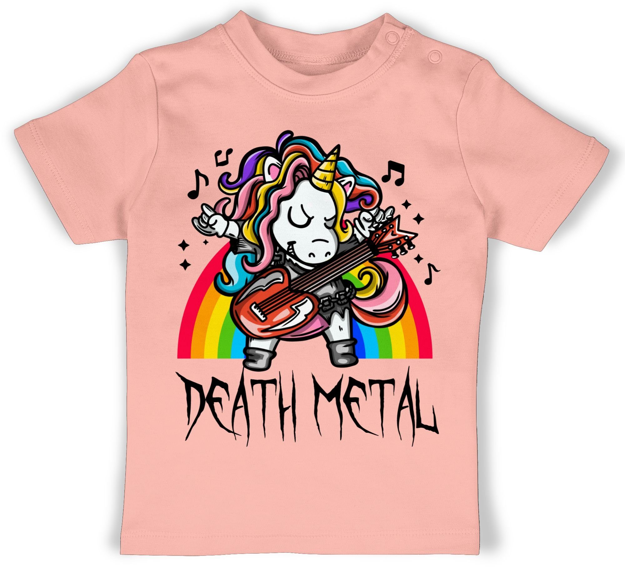 Shirtracer T-Shirt Death Metal Einhorn - Unicorn Sprüche Baby 3 Babyrosa