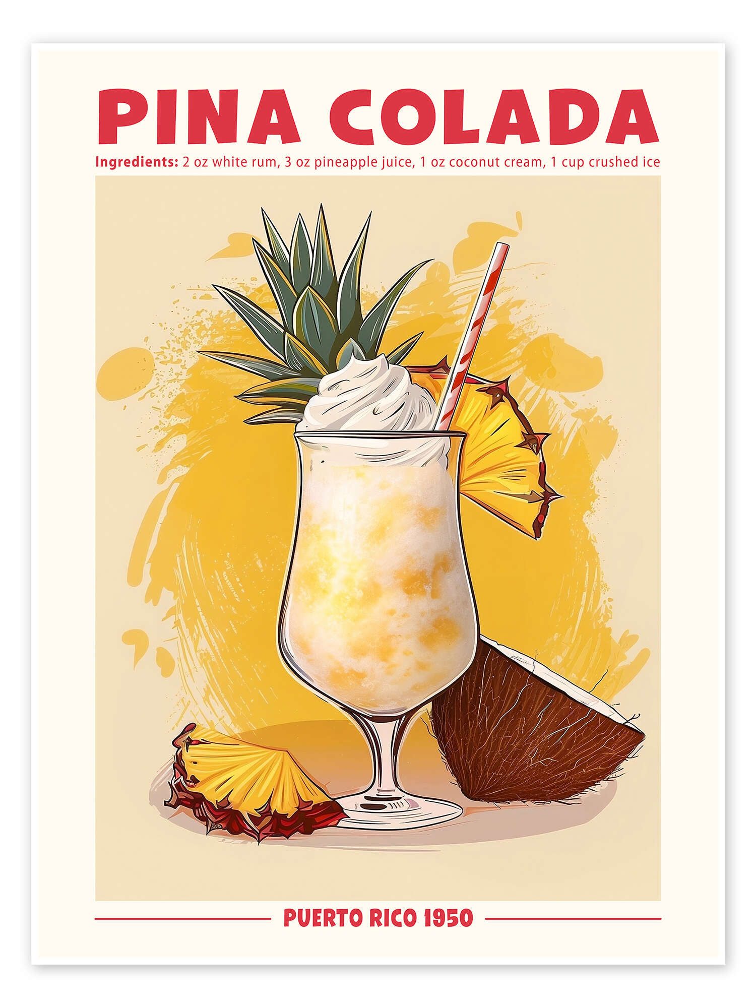 Posterlounge Wandbild Piña Colada, Puerto Rico 1950, TAlex, erhältlich als Poster, Leinwandbild, Wandsticker oder Acrylglasbild