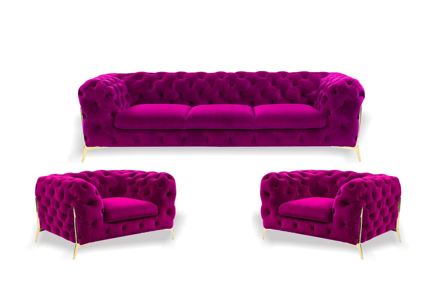 JVmoebel Chesterfield-Sofa Chesterfield Garnitur 3+1+1 Sitzer Samt Designer Couchen Sofort, 3 Teile, Made in Europa
