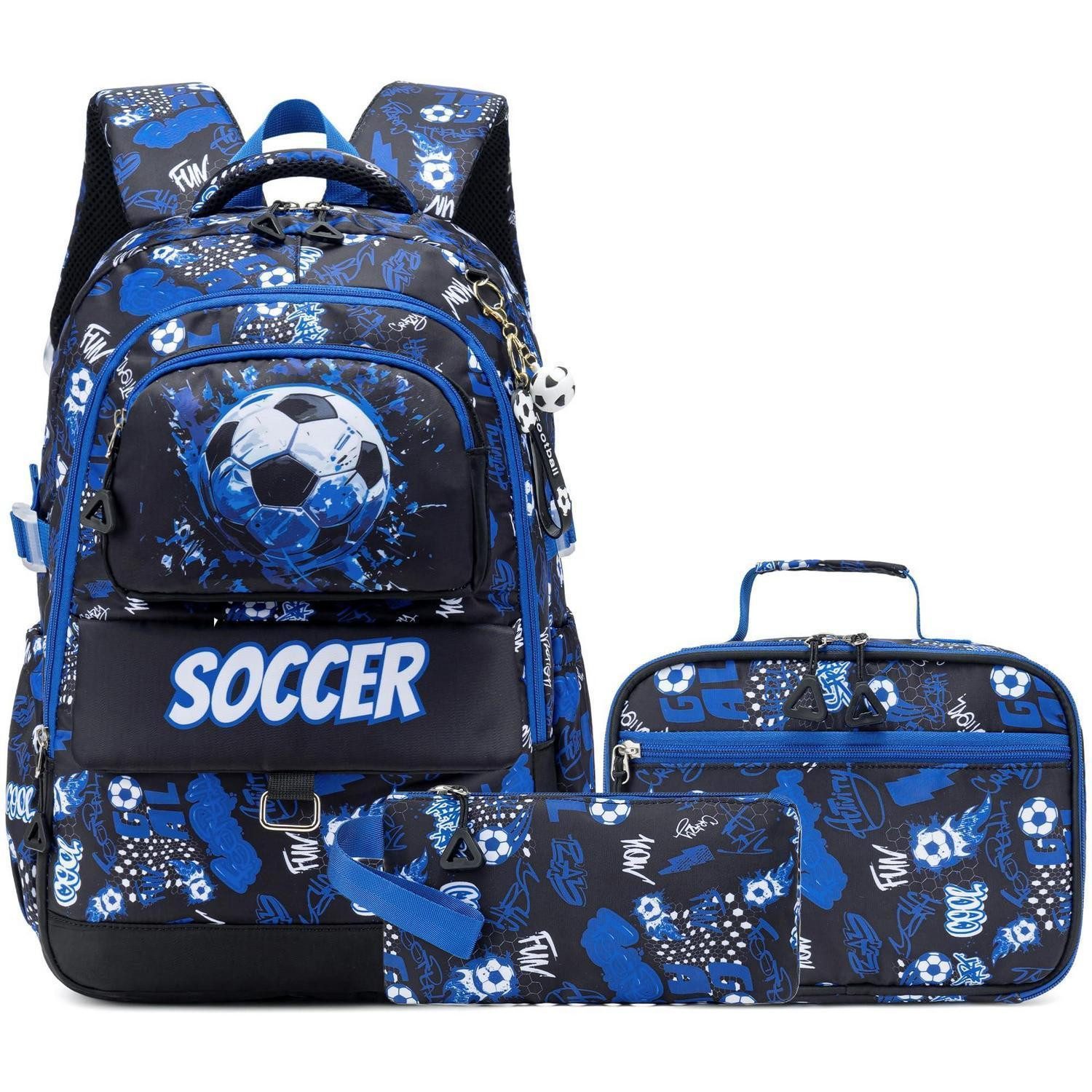 LuxusKollektion Schulrucksack Schulrucksack Set 3-tlg. Fußball Blau