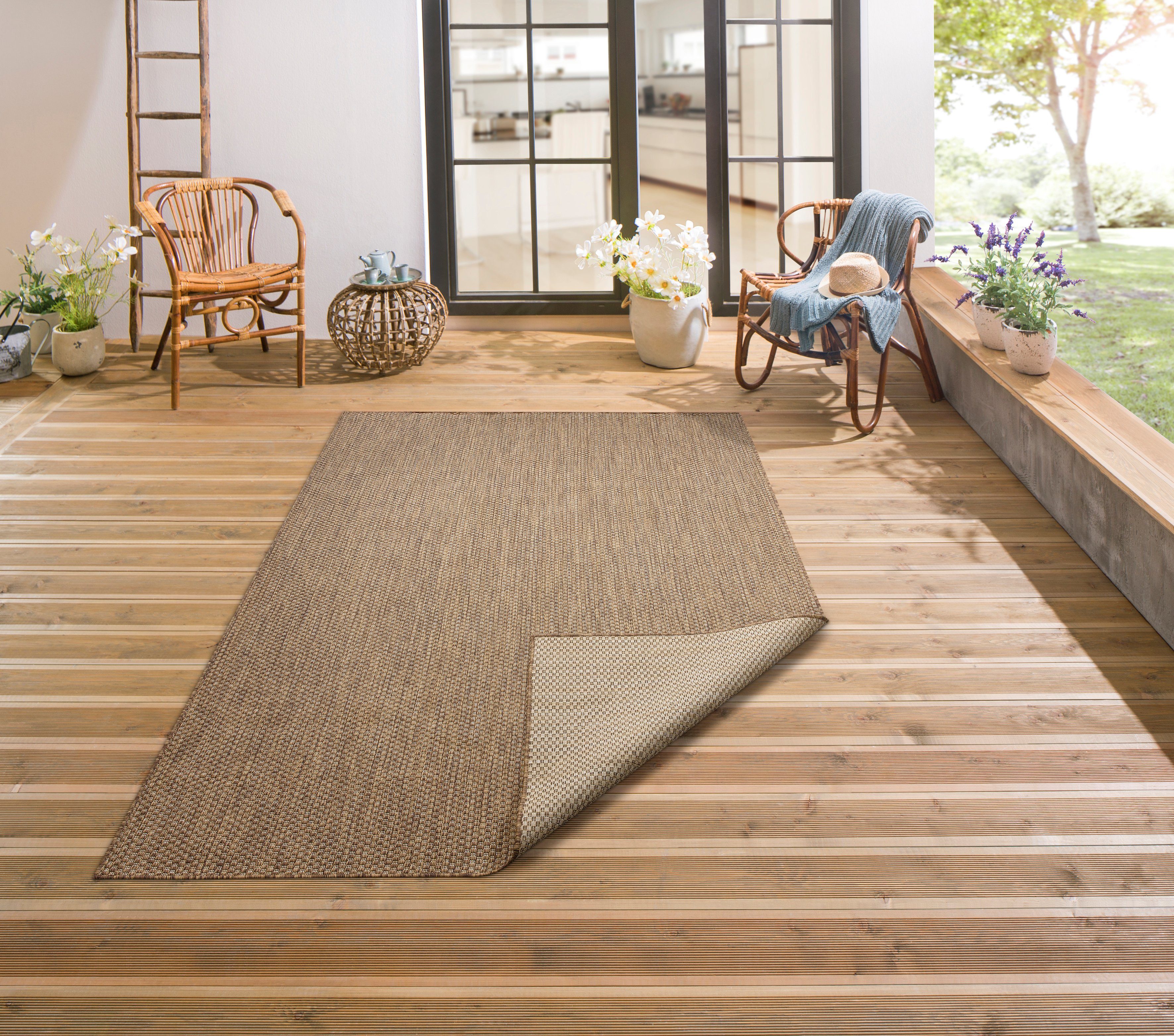 Teppich Rhodos, my home, rechteckig, Höhe: 3 mm, In-und Outdoor geeignet, Sisal-Optik, Wetterfest & UV-beständig goldfarben