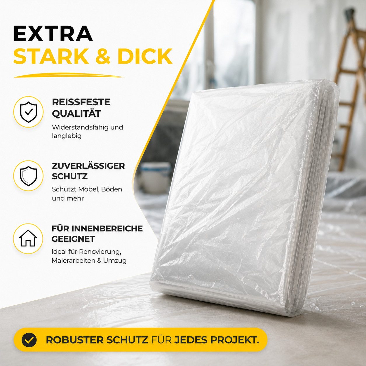 toolmate® Abdeckfolie 6 transparente Malerfolien à 4 × 5 m, 120 m² Abdeckfläche, (6er Set, 6-St., 6 Stück) – Bild 4 von 5