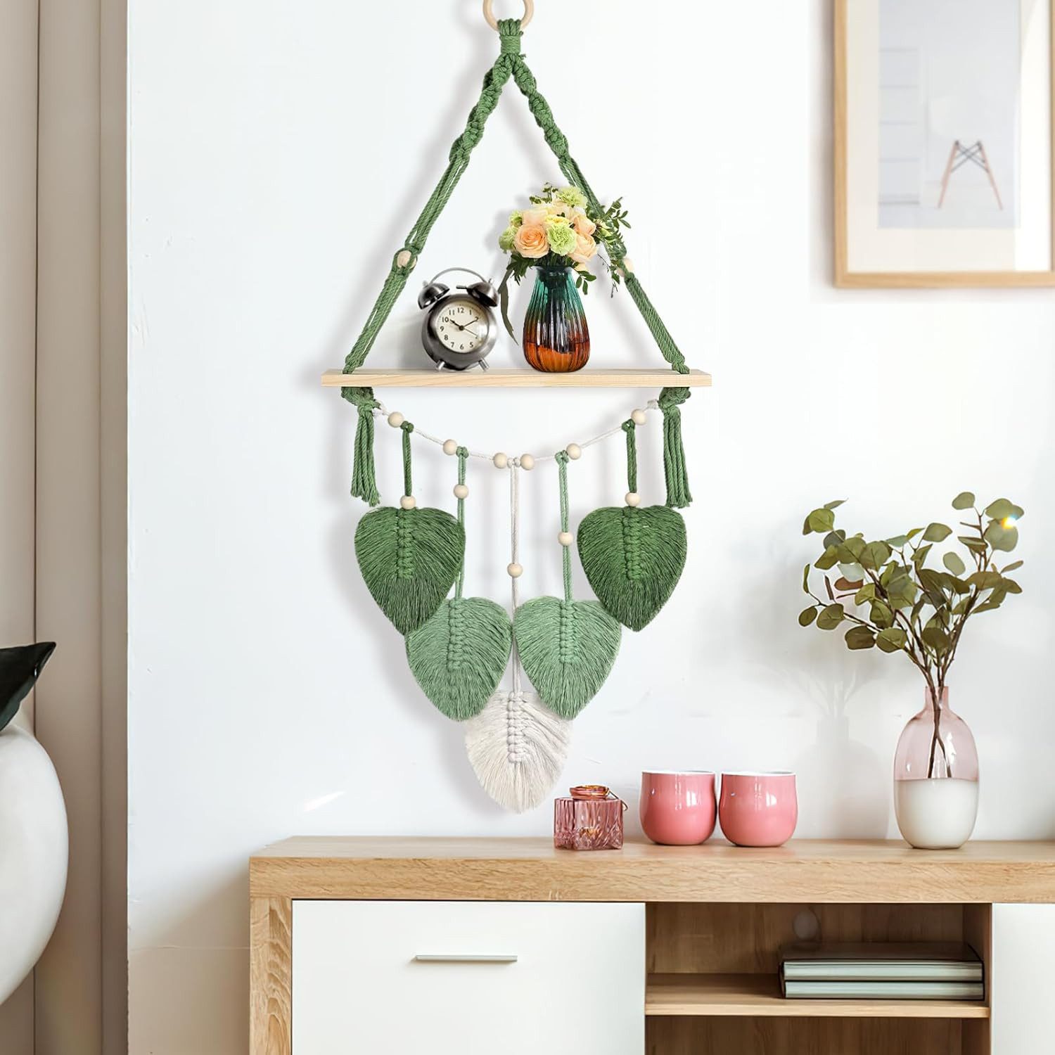 BlingBin Wandregal Holz Regal Wand, Boho Blatt Wandbehang Regal, Schwebereg günstig online kaufen