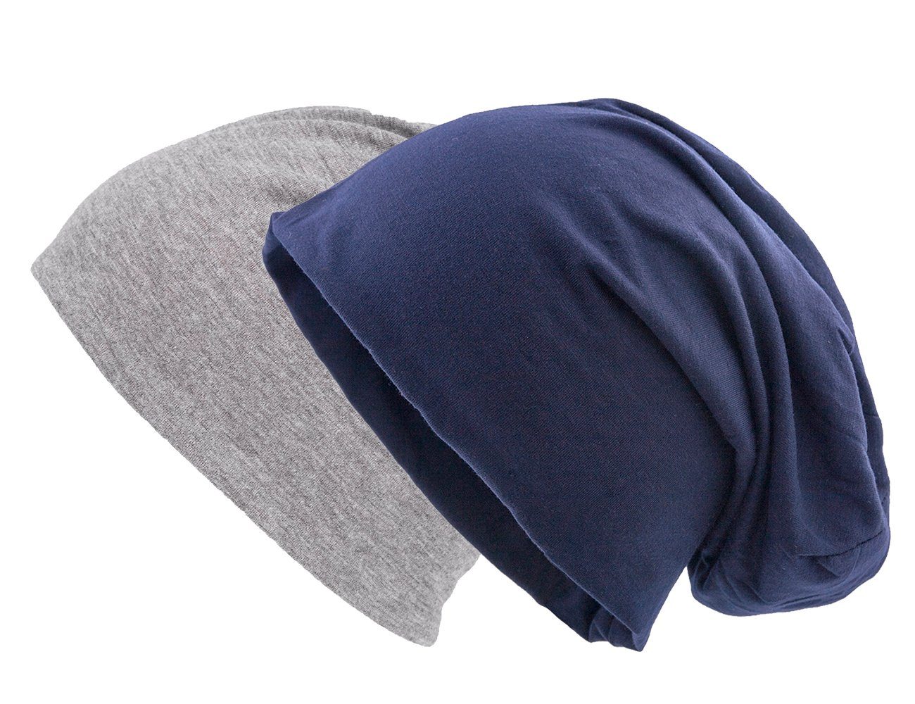 shenky Jerseymütze Doppelpack Beanie Mützen in verschiedenen Farben (Long Beanie, 2er Set) elastisch Grau/Navy