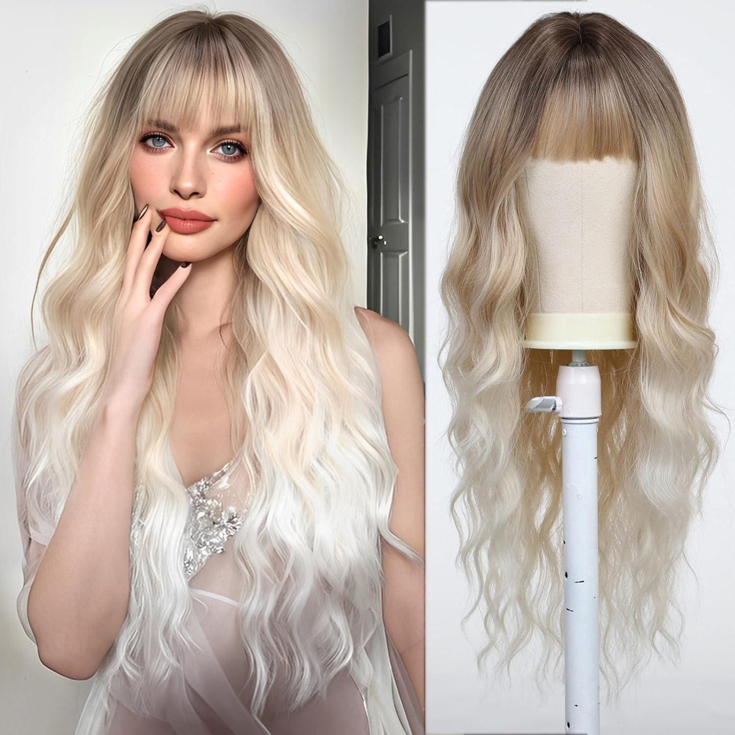 LuxusKollektion Kunsthaarperücke Perücke Damen Synthetikhaar Gewellt Braun Ombre zu Platinblond