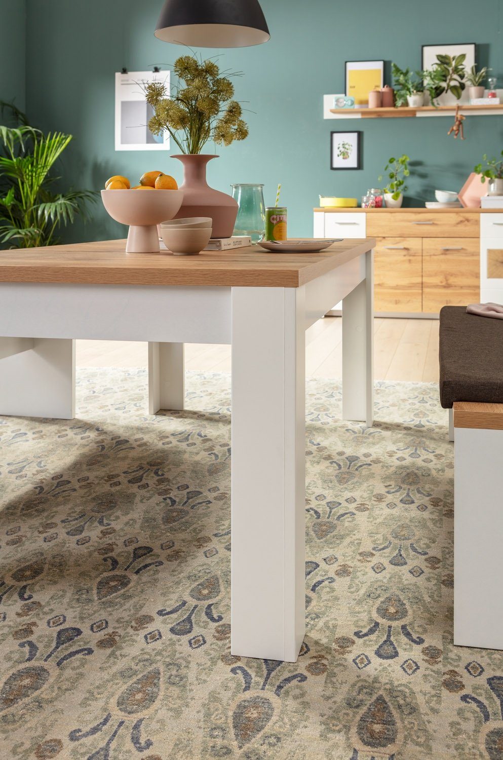 LIV'IN Esstisch MATERA, B 160 x T 90 cm, Weiß supermatt, Eiche Altholz Dekor, ausziehbar