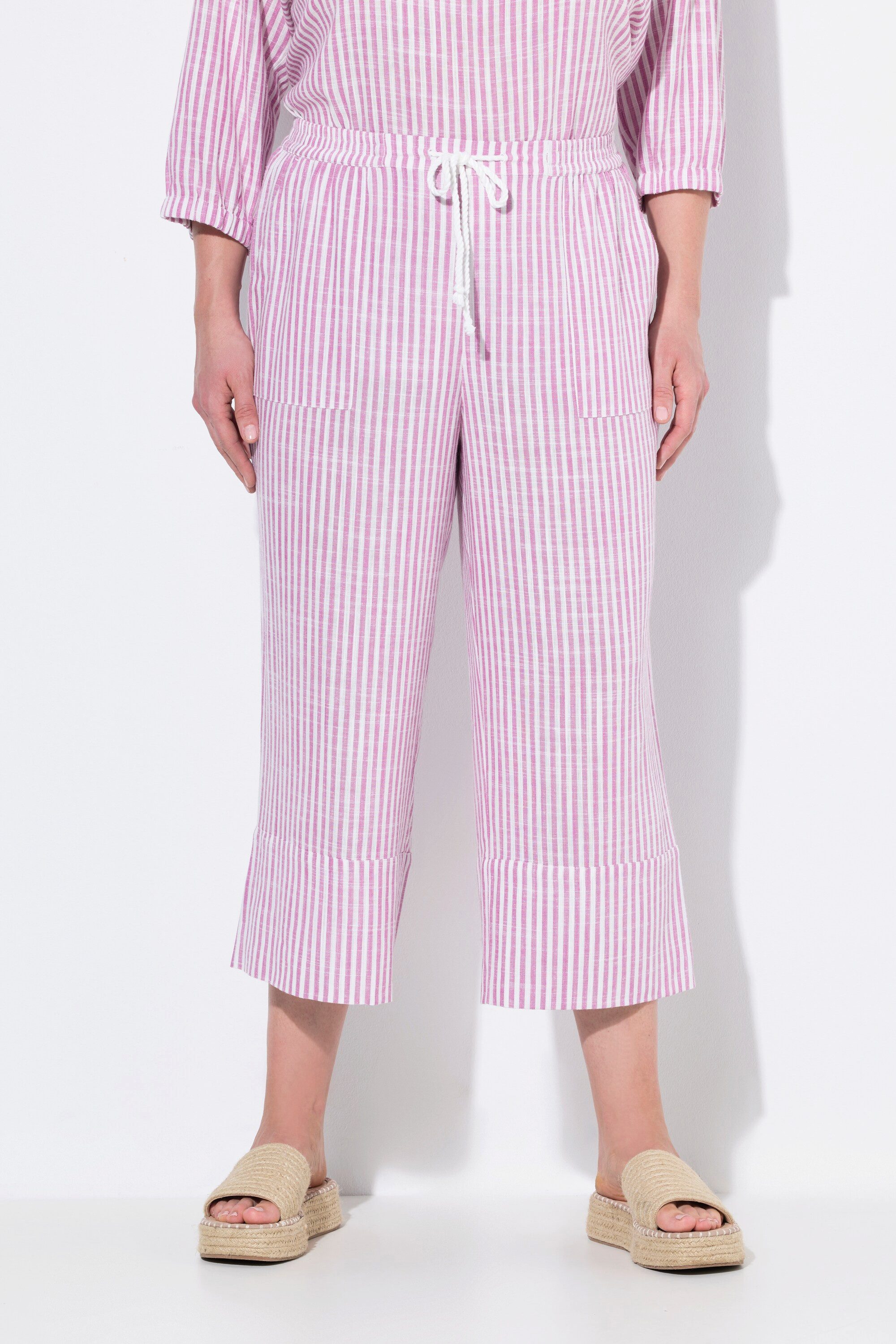 Ulla Popken Schlupfhose Leinenmix-Culotte Rose Streifen weites Bein günstig online kaufen