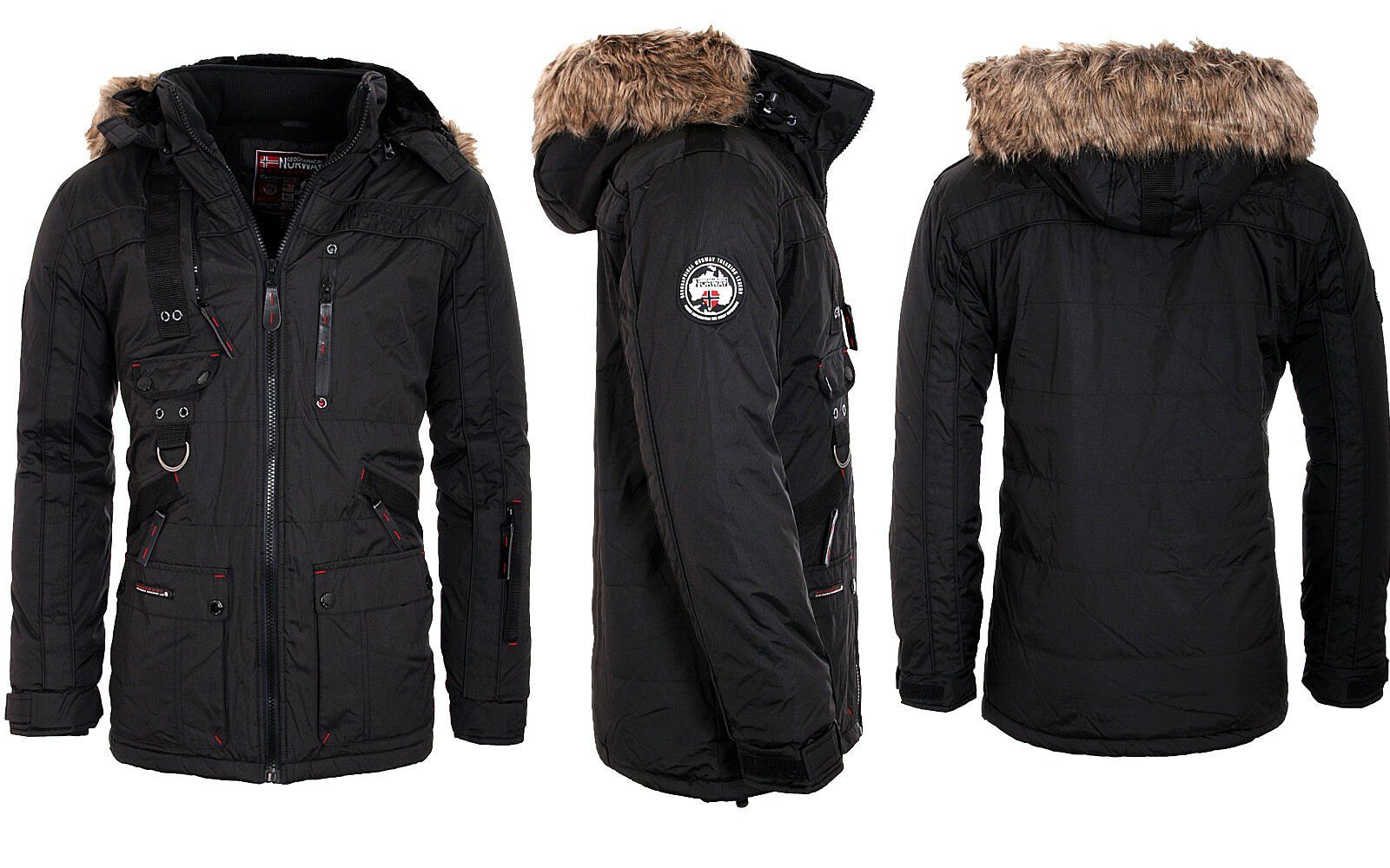 Geographical Norway Parka Herren Winter Jacke Parka Outdoor Funktionsjacke Anorak Winterparka Schwarz