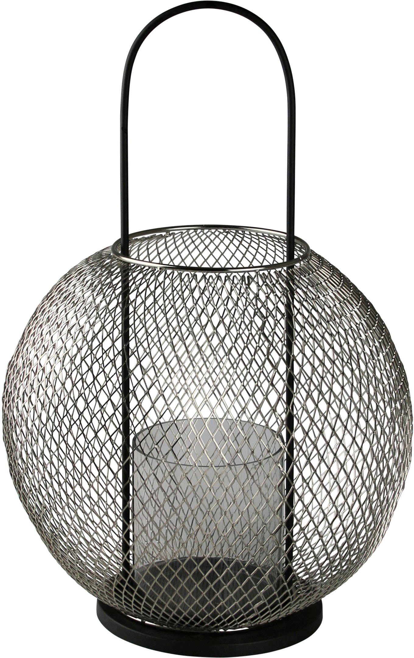 St), cm und Windlicht mit Drahtgeflecht Kerzenhalter Glas, Design aus 32 Metall Höhe ca. AM (1