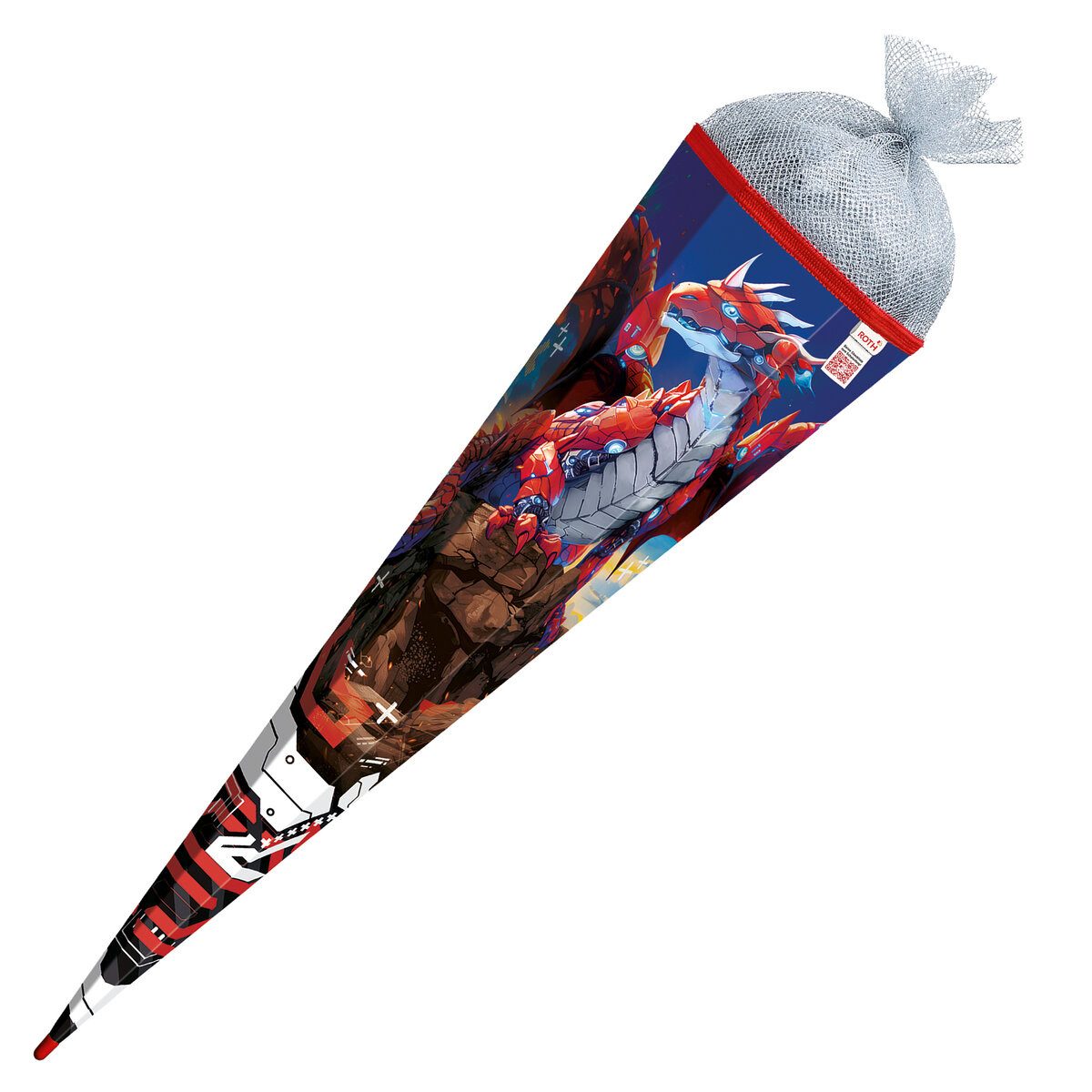 Roth Ideen Schultüte Schultüte Robo Drache - sechseckig 85 cm Silbertüll