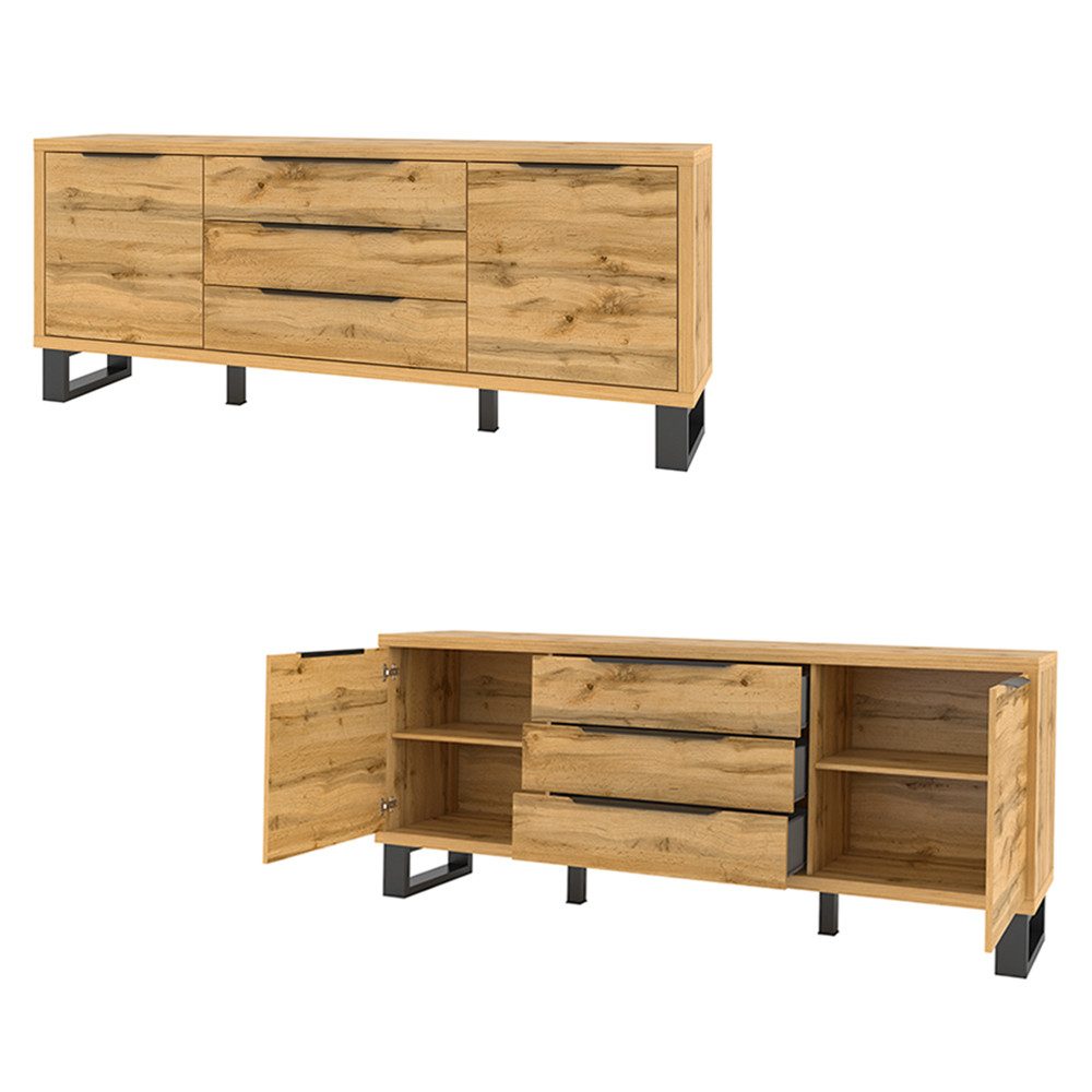 Lomadox Sideboard HENDERSON-83, Wohn-/Esszimmer Sideboard in Wotan Eiche Nb., B/H/T ca. 201/83/45 cm