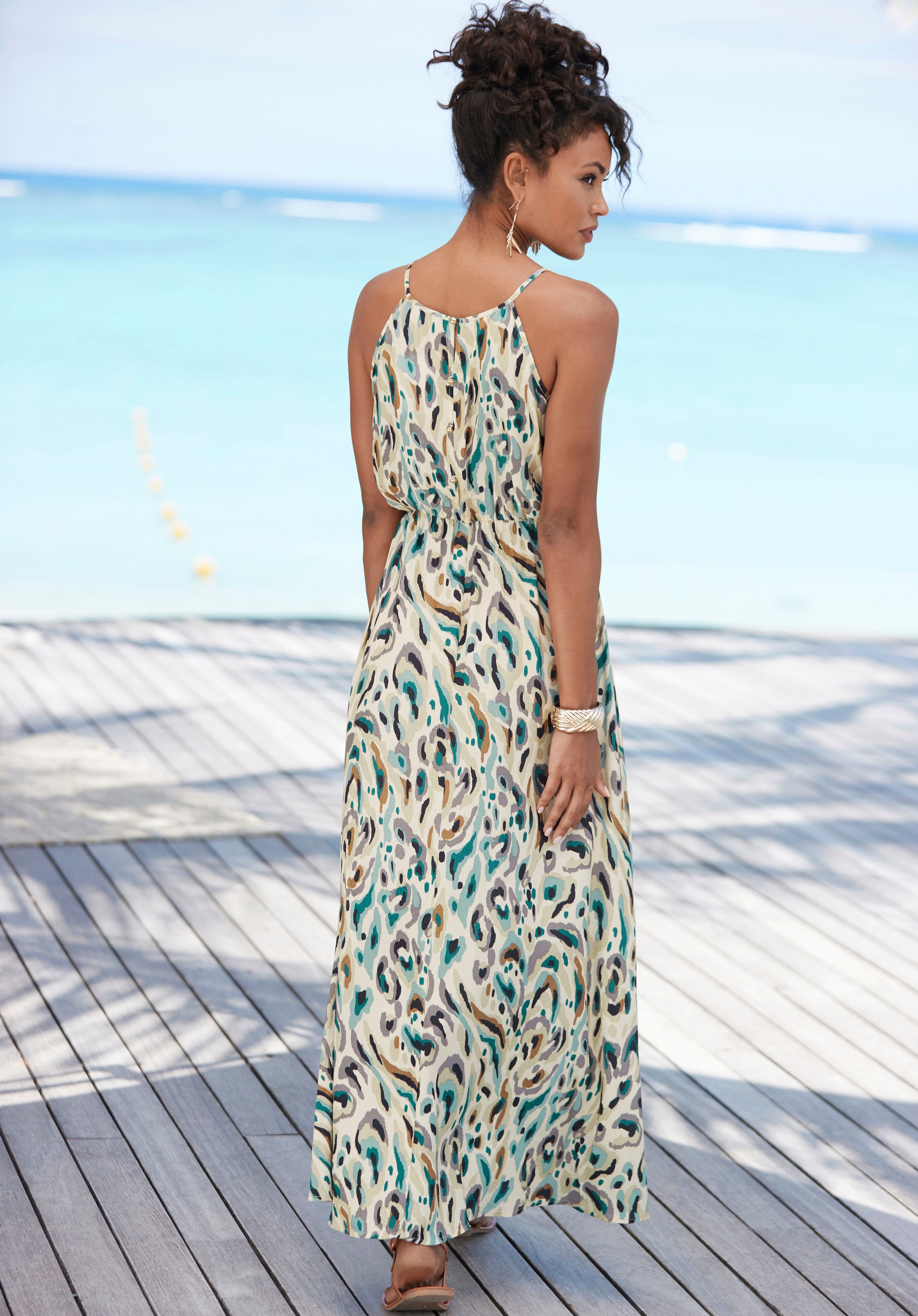 LASCANA Maxikleid mit Alloverprint und Knopfleiste hinten, aus gewebter Viskose luftiges Sommerkleid, elegantes Webkleid, casual