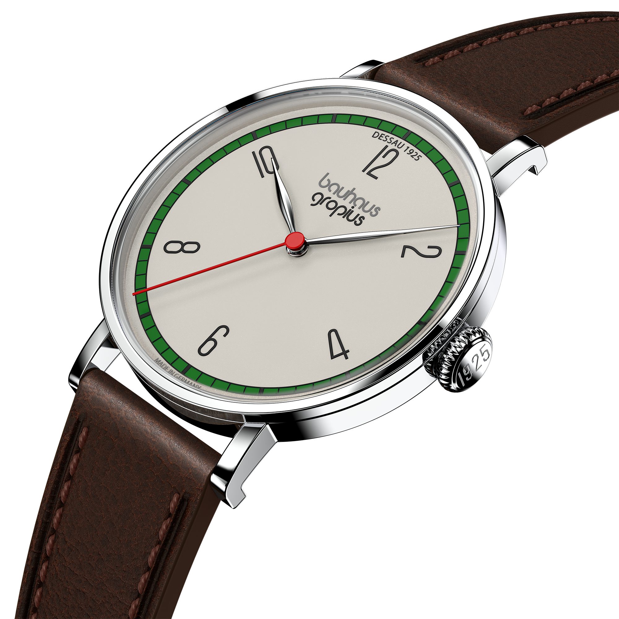 Walter Gropius Quarzuhr Made in Germany, Damenuhr, Herrenuhr, Unisex, Saphirglas - WGN 004-01, Armbanduhr, Lederarmband, Edelstahlgehäuse, New Bauhaus Dessau 1925