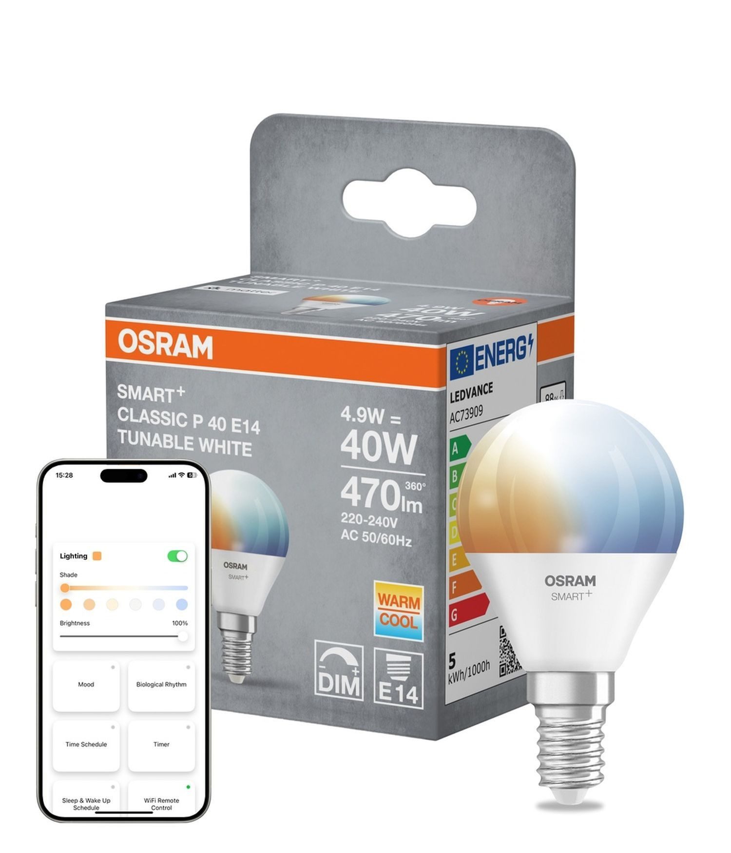 Licht-Erlebnisse LED-Leuchtmittel LAMP, E14, Smarte Lampe E14 2700-6500 K 470 lm dimmbar Matter via App