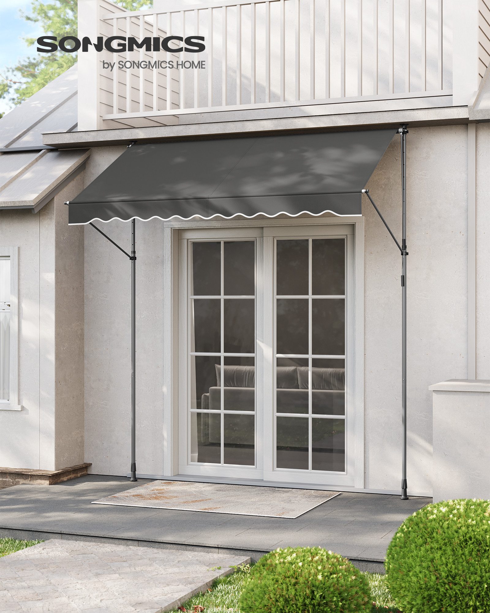 SONGMICS Klemmmarkise Balkonmarkise höhenverstellbar UV-Schutz wasserabweisend (ohne Bohren mit Handkurbel inkl. Zubehörpaket & Anleitung) Sonnenschutz, 250 x 120 x 220–300 cm (L x B x H)