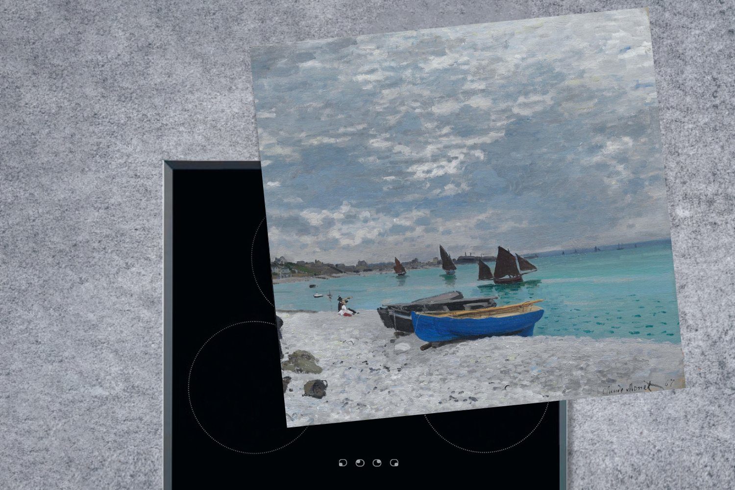 Saint-Adresse Vinyl, Strand Herdblende-/Abdeckplatte Monet, küche MuchoWow tlg), von 78x78 cm, von Claude für Arbeitsplatte Der (1 - Ceranfeldabdeckung, Gemälde