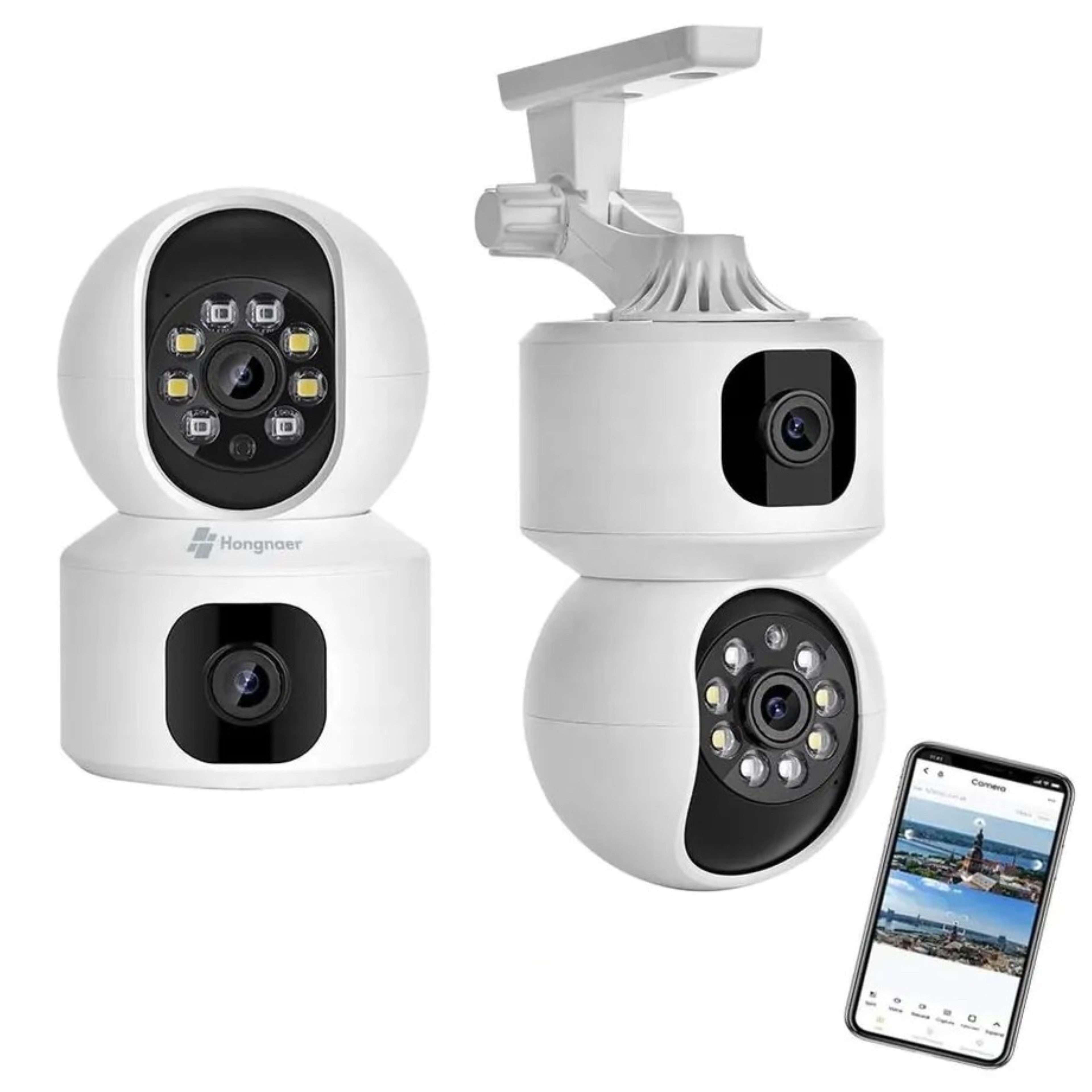 HURTNET Video-Babyphone Doppelte WiFi Kamera HD Zoom Nachtsicht Babymonitor Überwachung, Überwachungskamera-Set für Innenräume mit Montagezubehör, Komplett-Set mit Kamera, USB-Kabel, Halterung und Zubehör, Drehbare WiFi-Kamera mit HD-Auflösung und Zweiweg-Audio