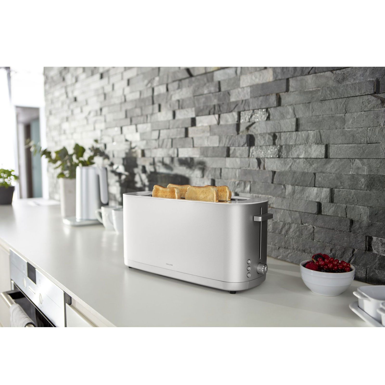 Zwilling Toaster 1005779 Enfinigy, Langschlitz-Toaster für 4 Scheiben, Mit Brötchenaufsatz & Automatik