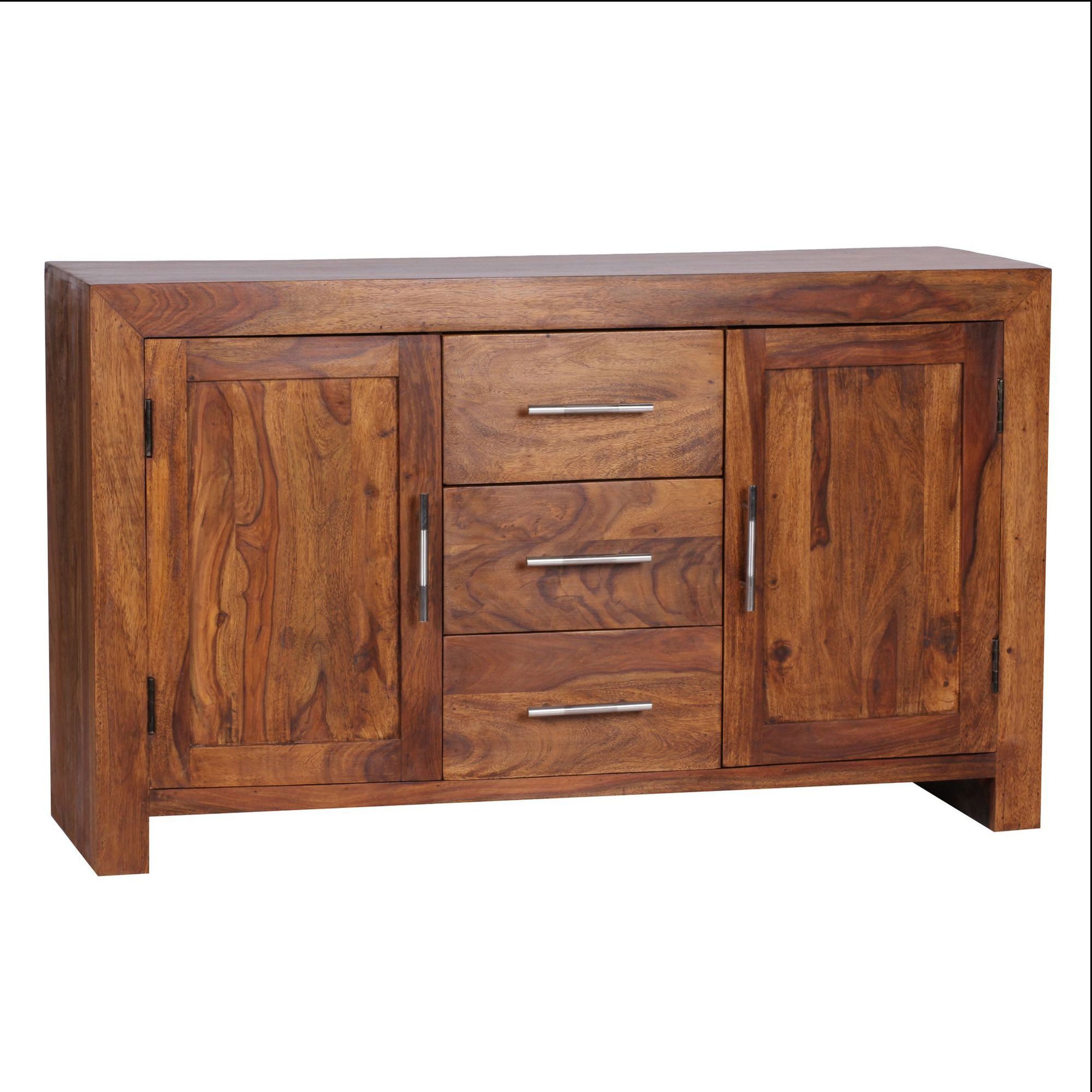FINEBUY Sideboard FB34443 (Massivholz 118 cm, 3 Schubladen 2 Türen), Highboard Landhausstil braun Kommode natur