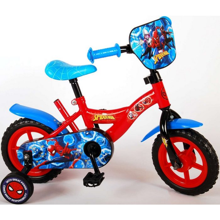 TPFSports Kinderfahrrad Volare Disney Spiderman 10 Zoll 1 Gang (Jungs Fahrrad - Rutschfeste Sicherheitsgriffe) Kinder Fahrrad 10 Zoll mit Stützräder Laufrad Jungen Kinderrad