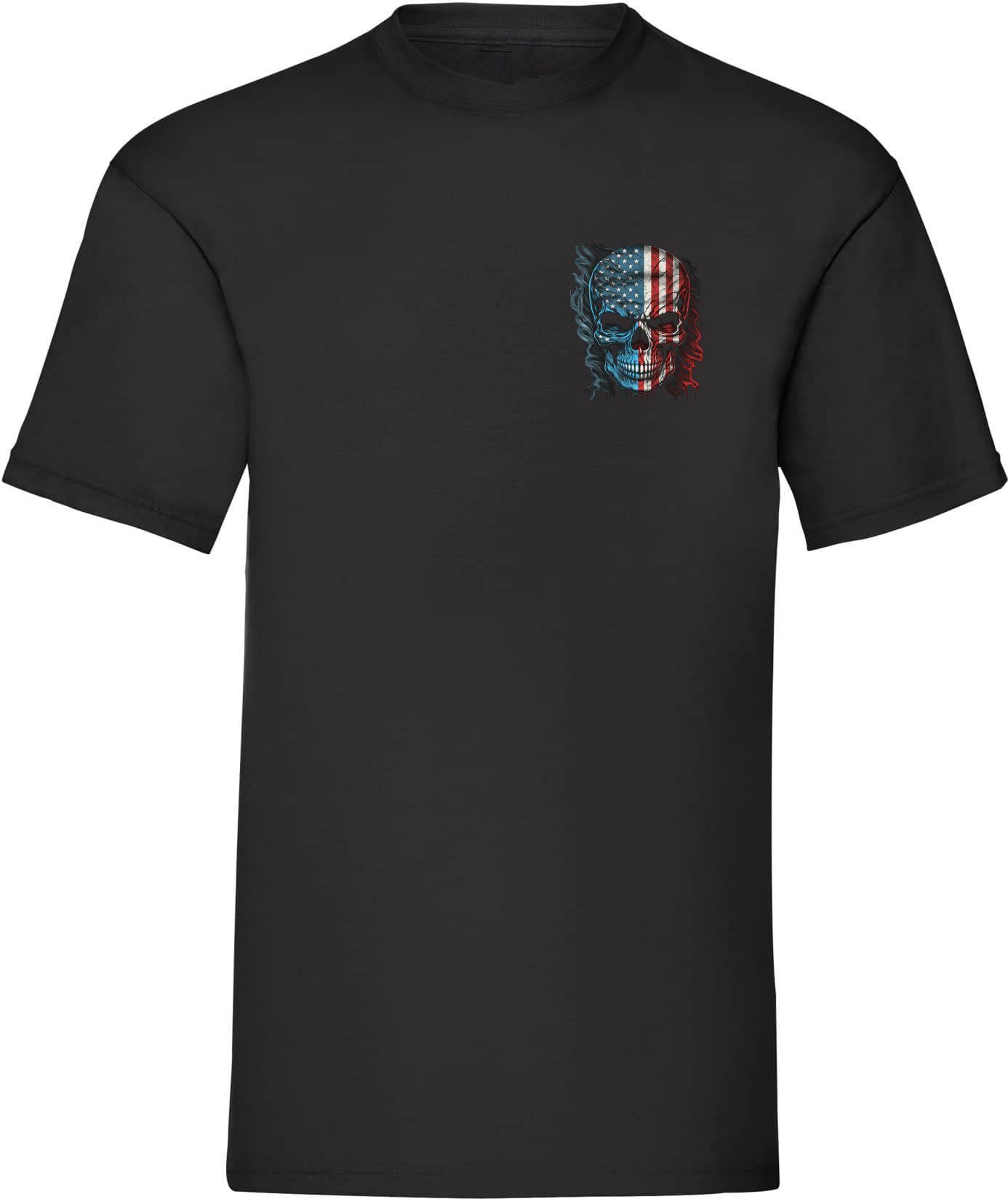 Banco T-Shirt Herren USA Totenkopf (39) mit Druck und 100% Baumwolle Print, 100% Baumwolle, Rundhals Schwarz o.r.kl.