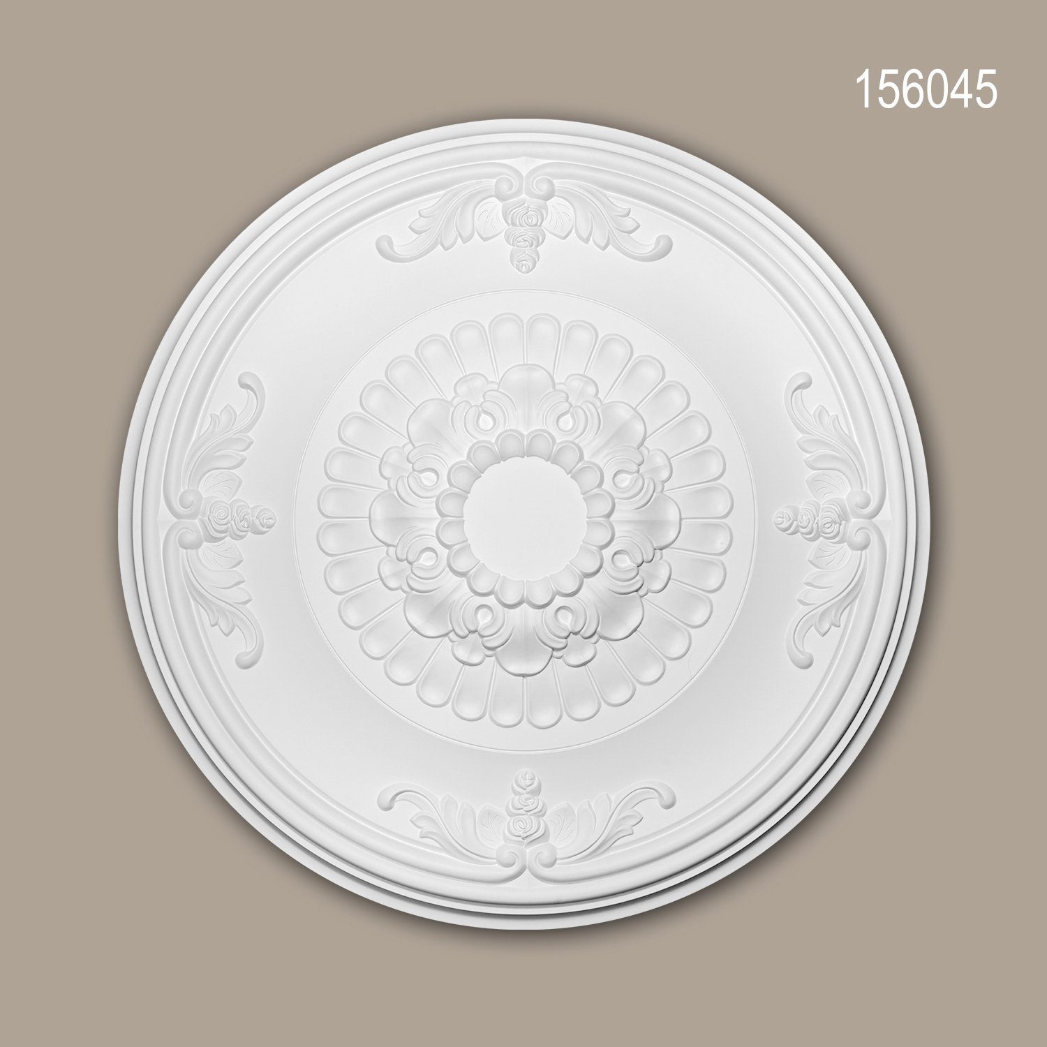 Profhome Decken-Rosette 156045 (Rosette, 1 St., Deckenrosette, Medallion, Stuckrosette, Deckenelement, Zierelement, Durchmesser 66,3 cm), weiß, vorgrundiert, Stil: Neo-Empire