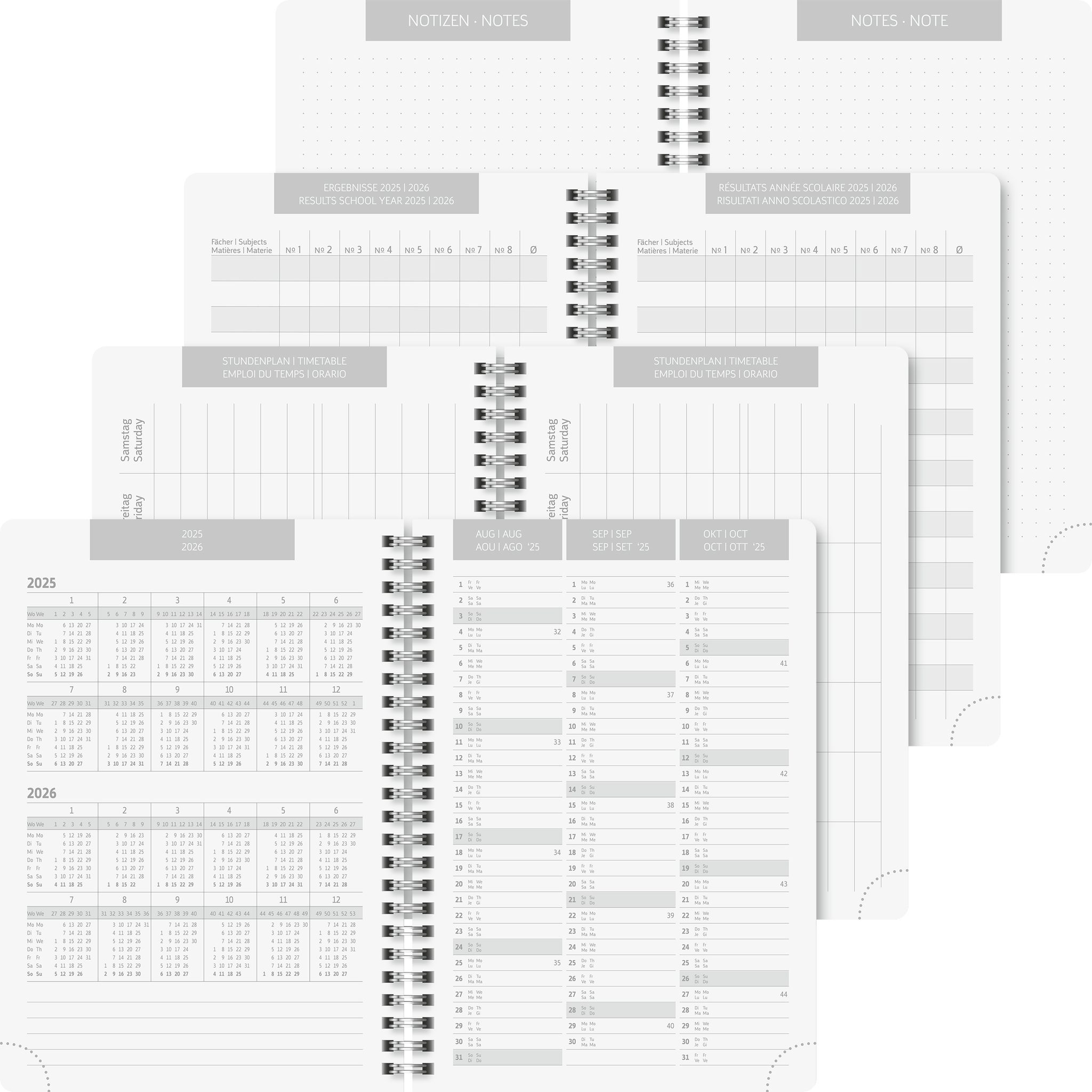 BRUNNEN Schülerkalender Brunnen Schülerkalender 2025 / 2026 Grey Marble A5 Kunststoff