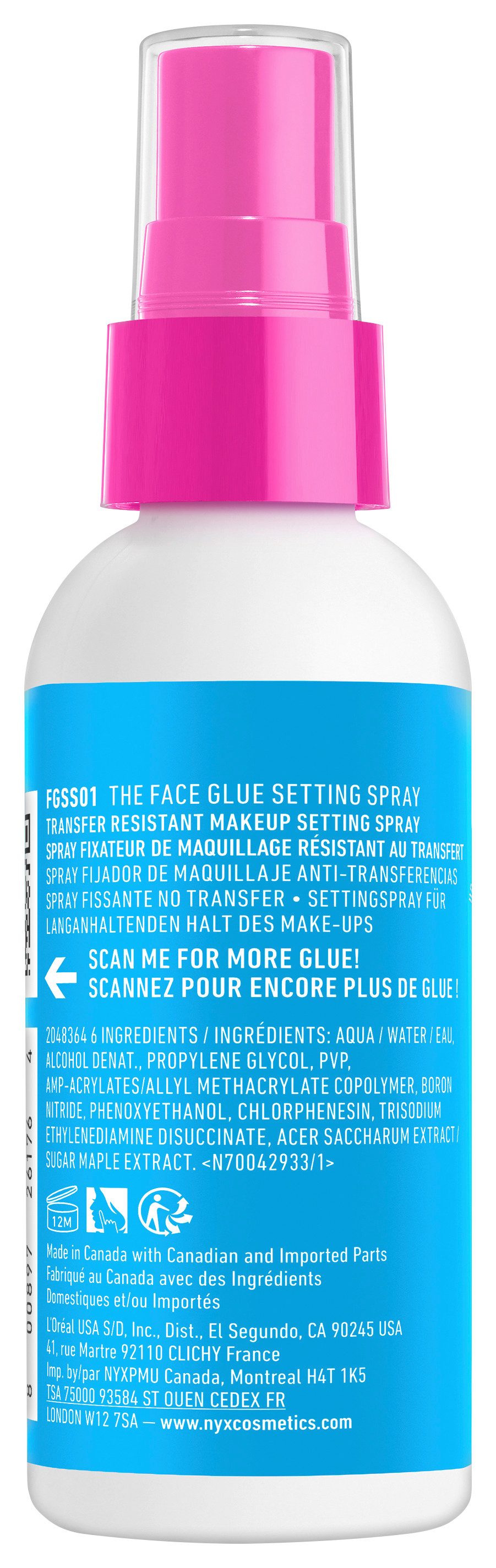 NYX PROFESSIONAL MAKEUP Fixierspray THE FACE GLUE SETTING SPRAY, Sorgt für langanhaltendes Make-up und eine gesunde Haut.
