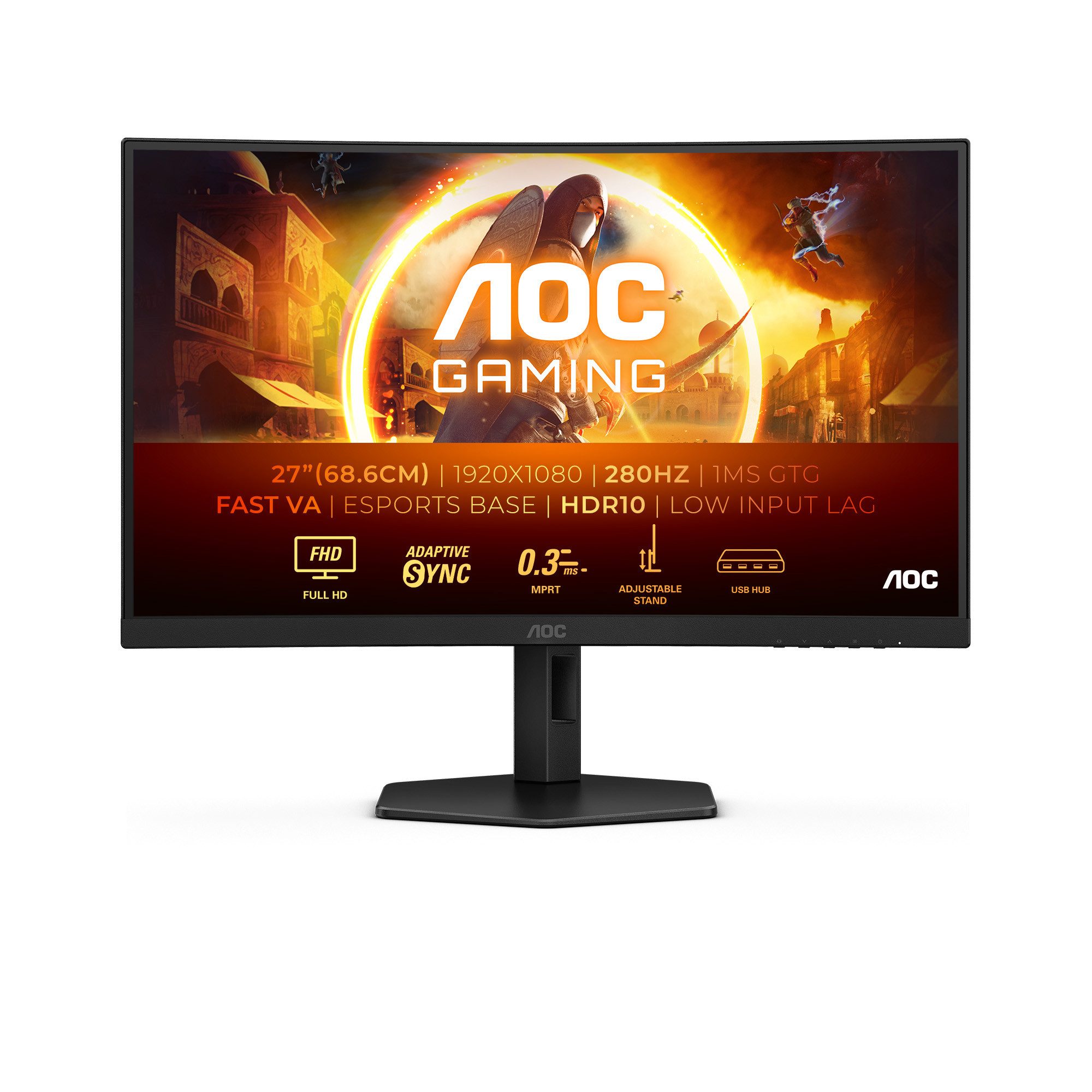 AOC C27G4ZXU Curved-Gaming-Monitor (68,6 cm/27 ", 1920 x 1080 px, Full HD, 0,3 ms Reaktionszeit, 280 Hz)