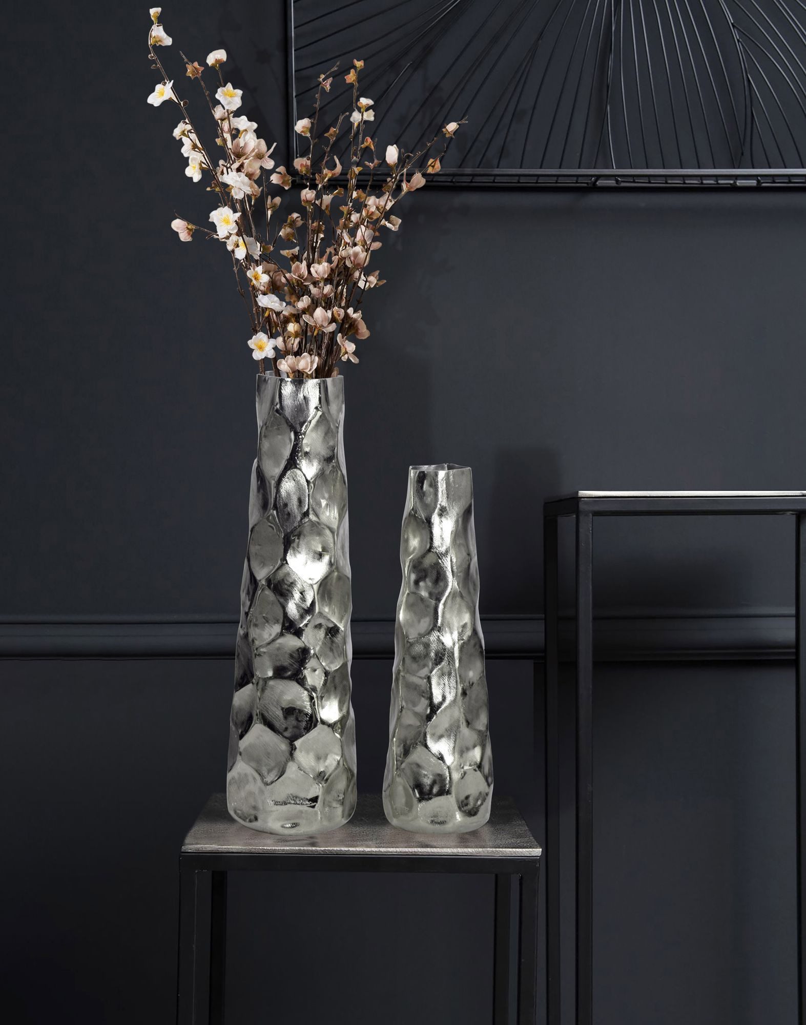 FINEBUY Dekovase FB65106 Vase 2er Set Blumenvase Aluminium Tischvase Hammer günstig online kaufen