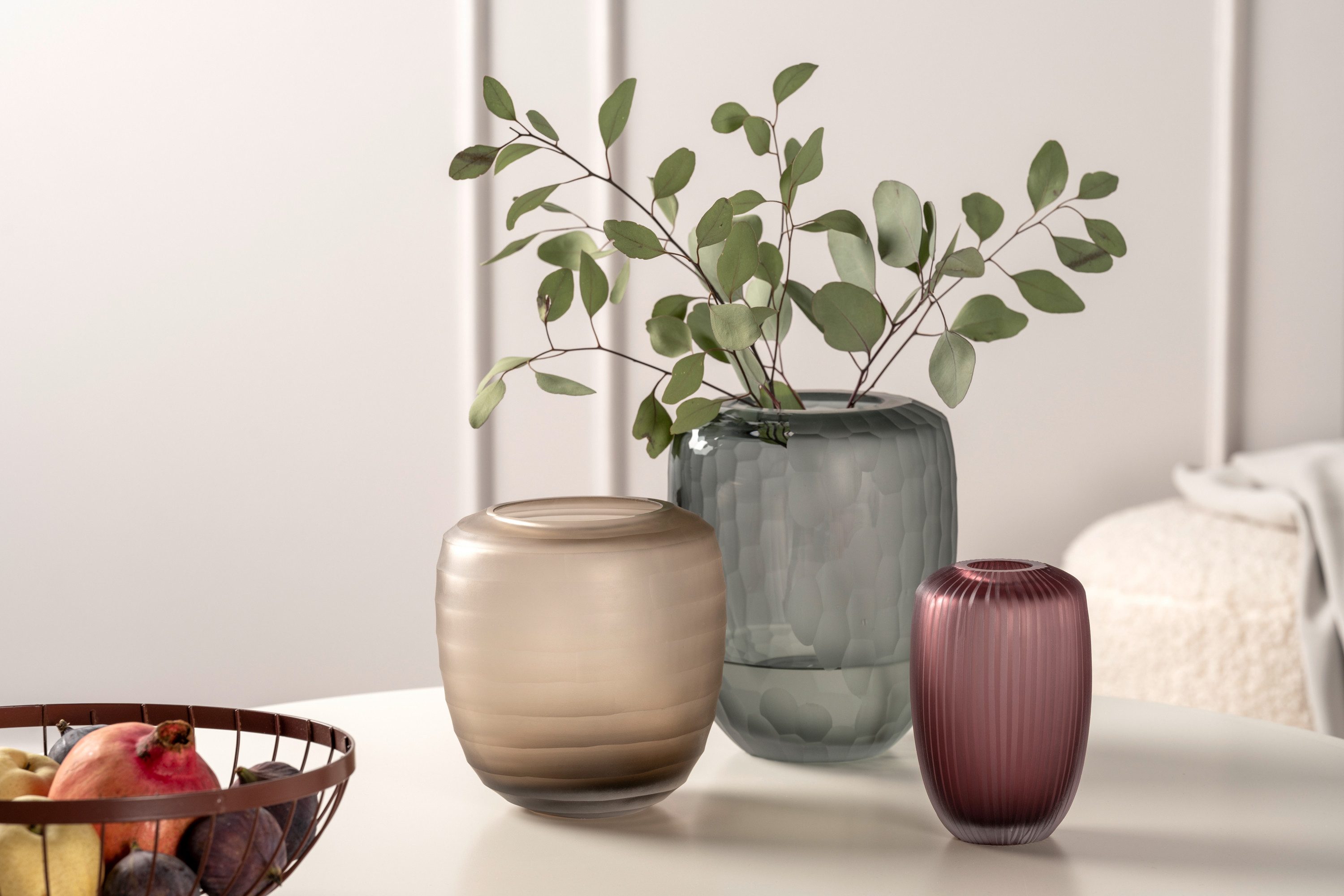 LEONARDO Tischvase Dekovase BELLAGIO, mit Rillenstruktur (1 St), aus Glas, beere, handgefertigt