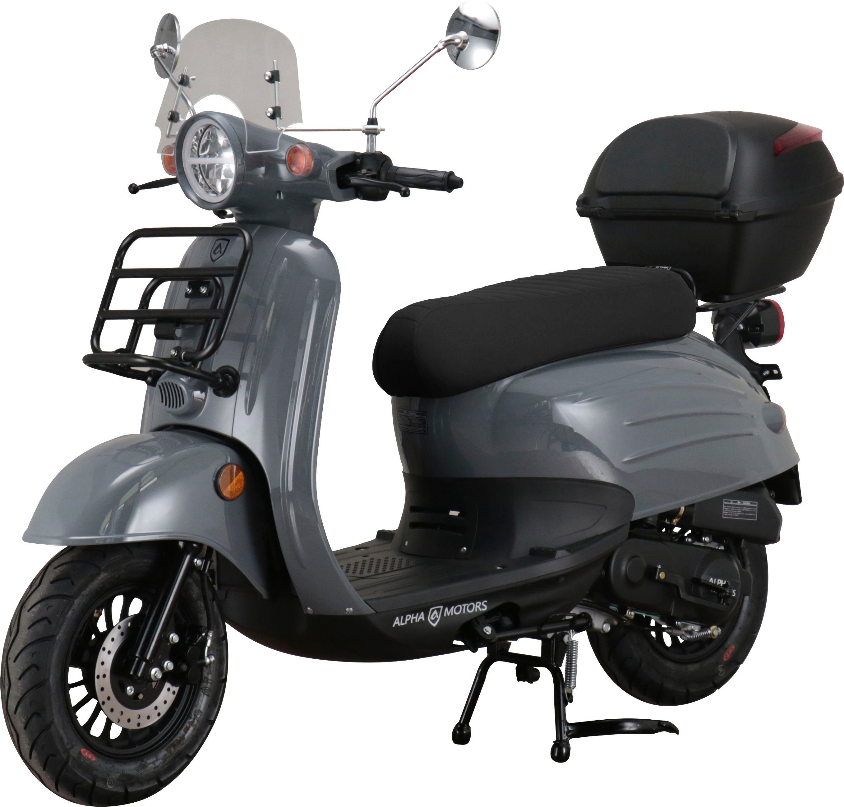 Alpha Motors Motorroller Adria, 50 ccm, 45 km/h, Euro 5, (inkl. Windschild und Topcase), mit Lenkerschloss und Windschild