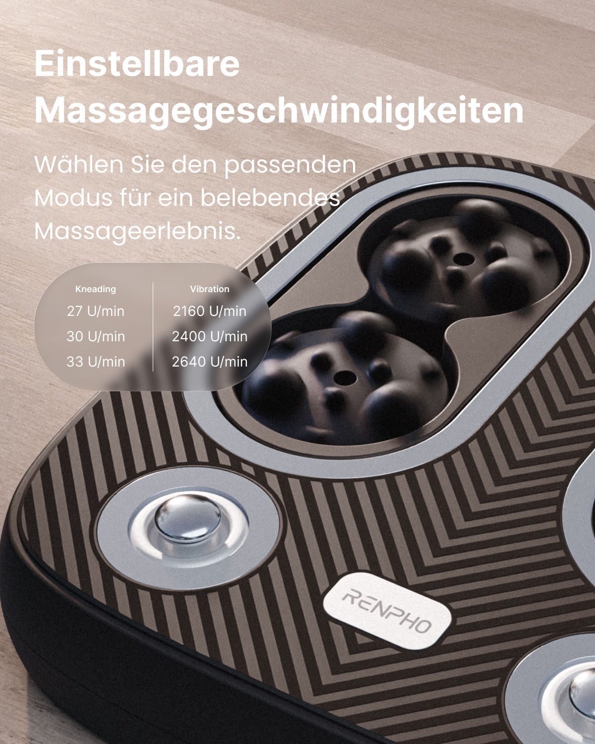 RENPHO Fußmassagegerät Terea Sole, Fußsohlenmassage: Kneten, Wärme, 3 Modi/Stufen, USB-C-Akku – Bild 3 von 5