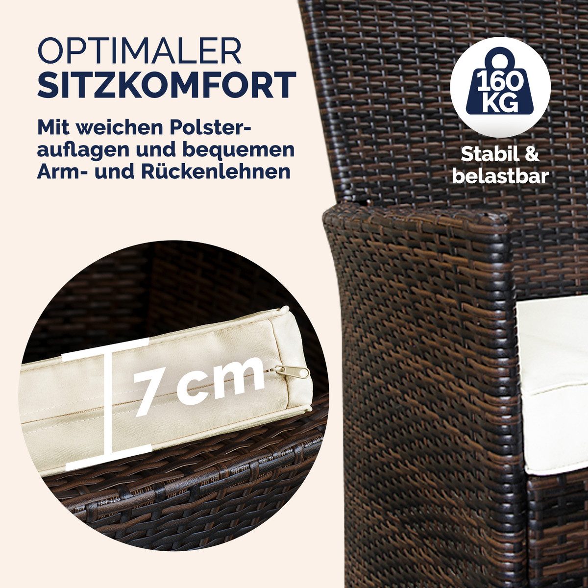 Casaria Garten-Essgruppe Palermo, (9-tlg), 8 Personen Polyrattan inkl. 7cm Auflagen Akazie Holz Wetterfest