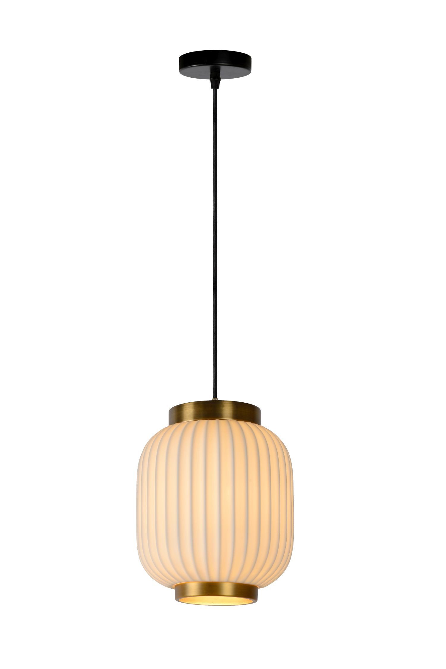Licht-Erlebnisse Pendelleuchte ZARUN, ohne Leuchtmittel, Porzellan Metall H: max. 1558 cm D: 19.5 cm in Schwarz Weiß Messing