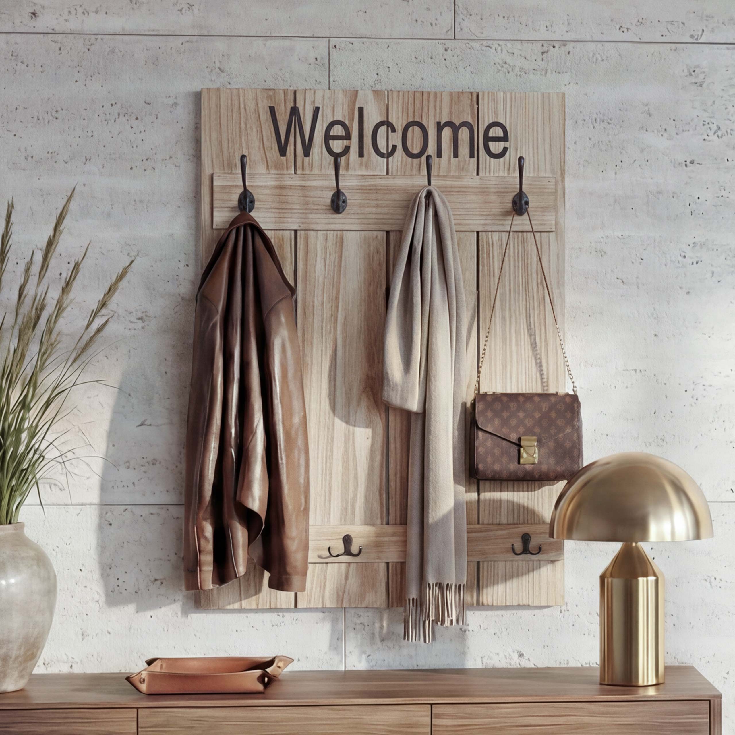 MCW Garderobenpaneel MCW-C89, Shabby-Look, 4 große und 4 kleine Haken