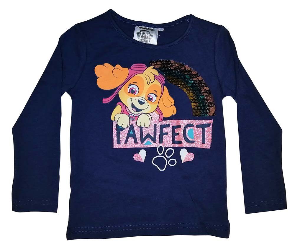 Nickelodeon Langarmshirt Paw Patrol Langarmshirt Skye mit Paillettenregenbogen blau für Kinder